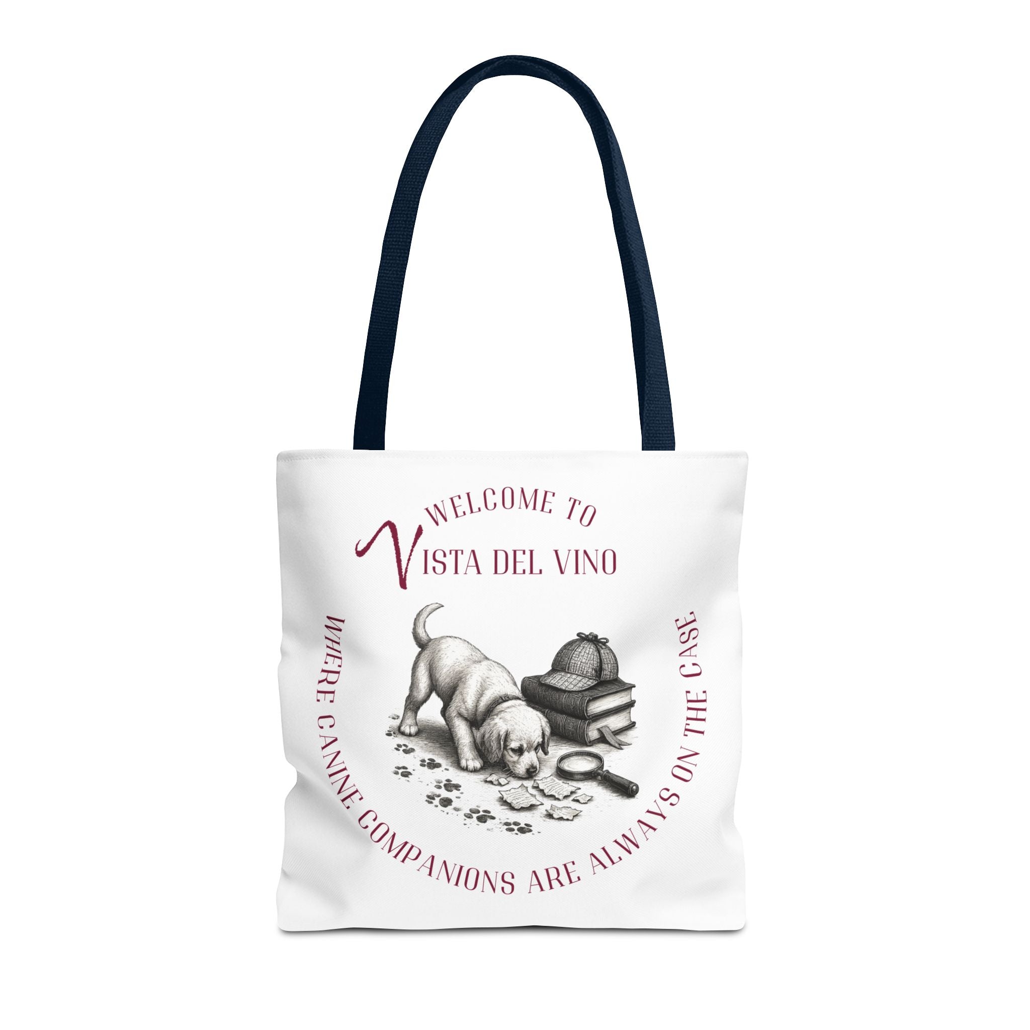 Mystery Themed Tote Bag – 'Welcome to Vista Del Vino' Wine & Dog Lover Canvas Tote
