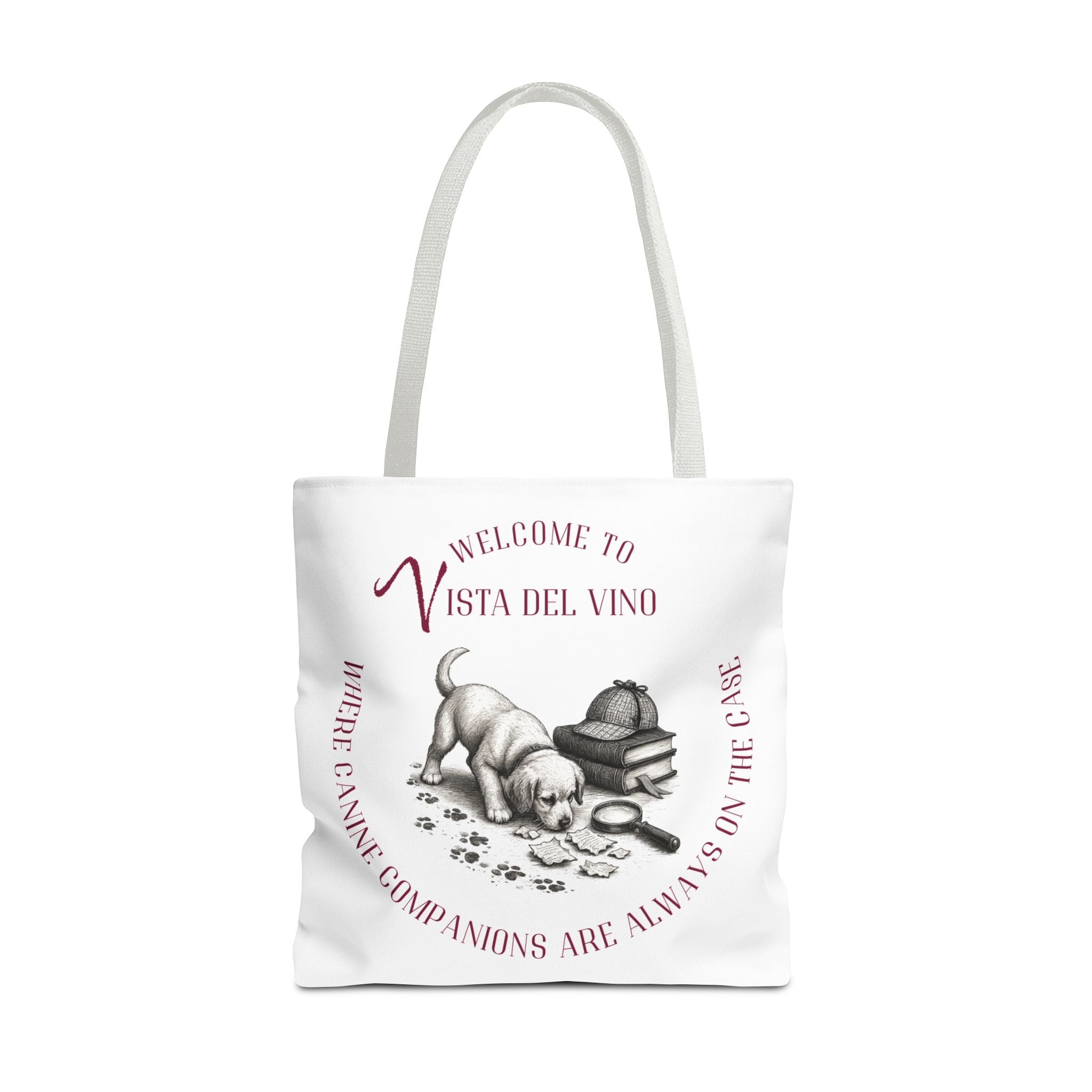 Mystery Themed Tote Bag – 'Welcome to Vista Del Vino' Wine & Dog Lover Canvas Tote