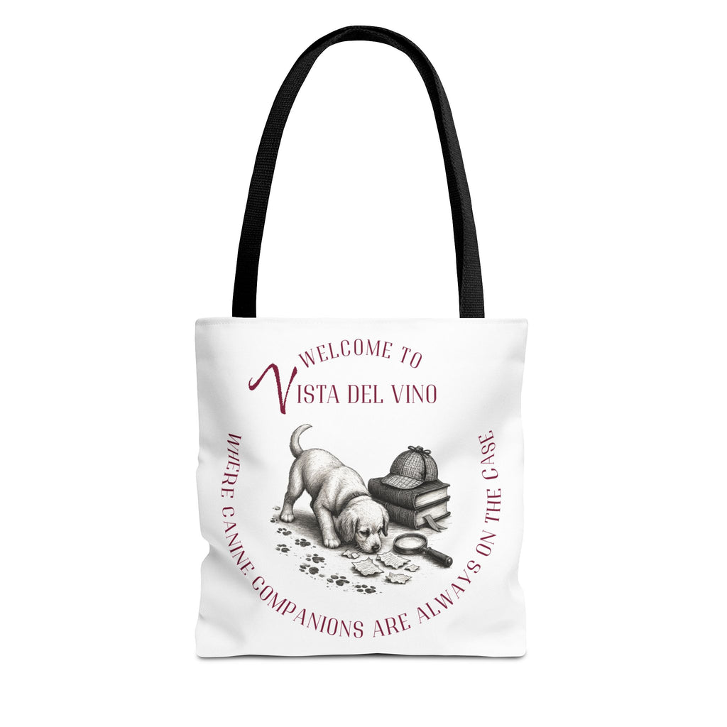 Mystery Themed Tote Bag – 'Welcome to Vista Del Vino' Wine & Dog Lover Canvas Tote