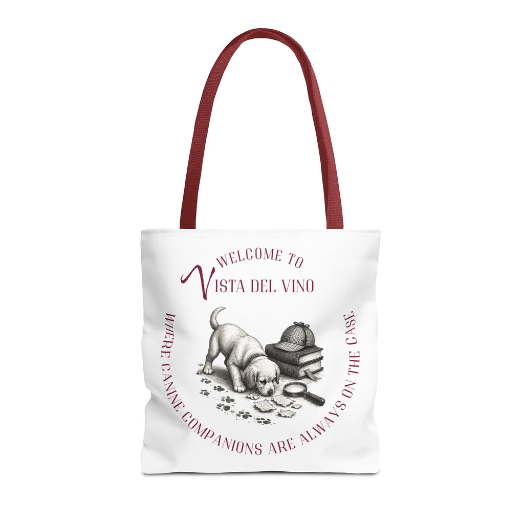 Mystery Themed Tote Bag – 'Welcome to Vista Del Vino' Wine & Dog Lover Canvas Tote