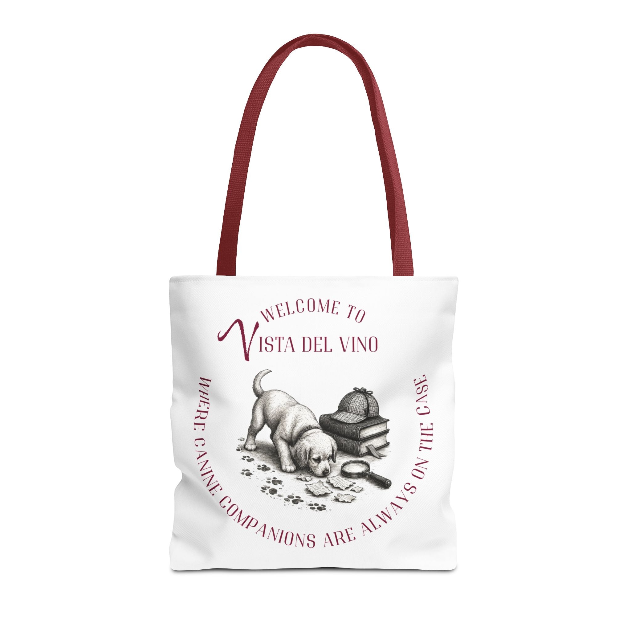 Mystery Themed Tote Bag – 'Welcome to Vista Del Vino' Wine & Dog Lover Canvas Tote
