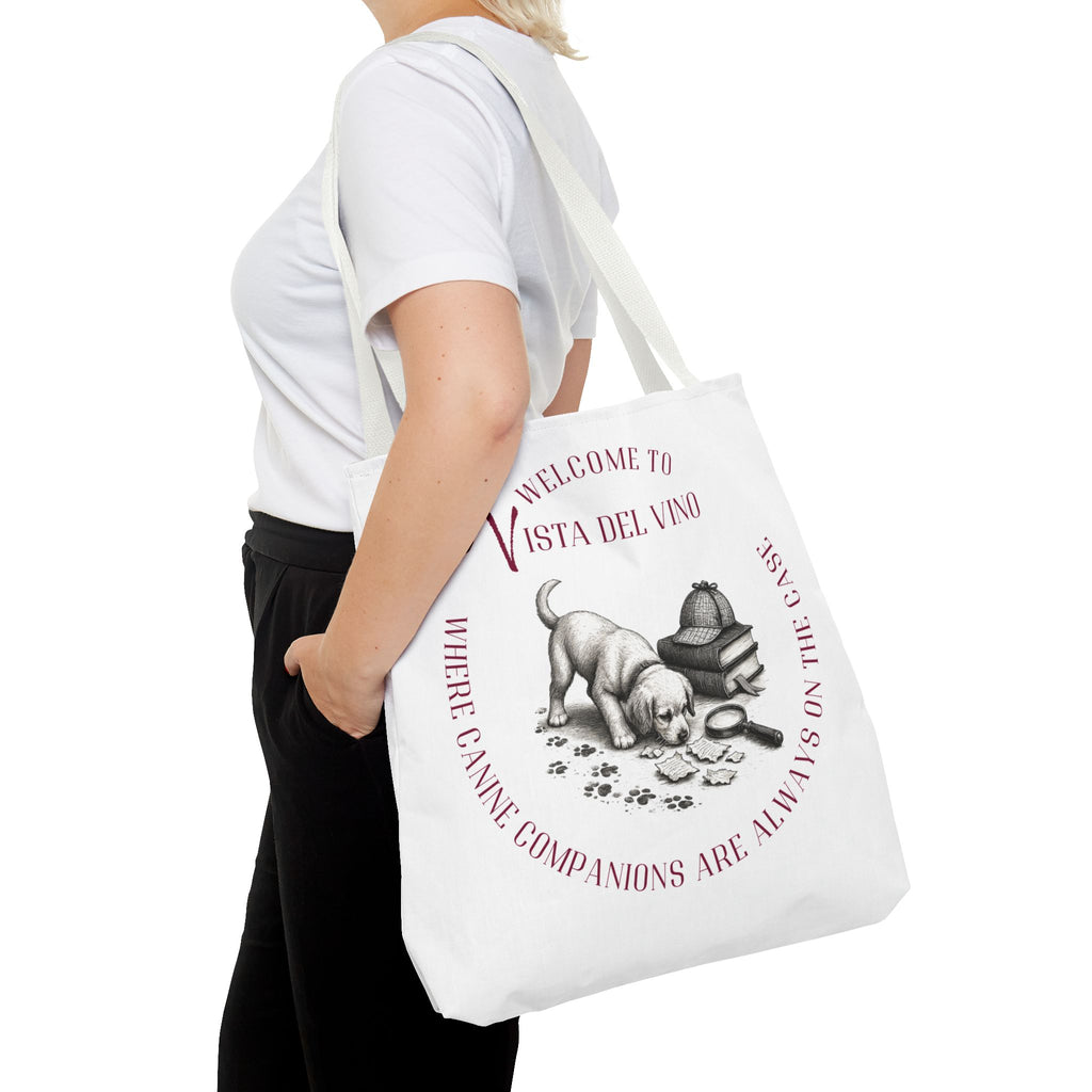 Mystery Themed Tote Bag – 'Welcome to Vista Del Vino' Wine & Dog Lover Canvas Tote