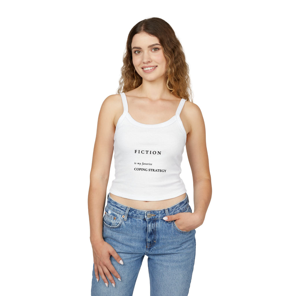 Spaghetti Tank — “Fiction is my favorite coping strategy” Literary Crop Top