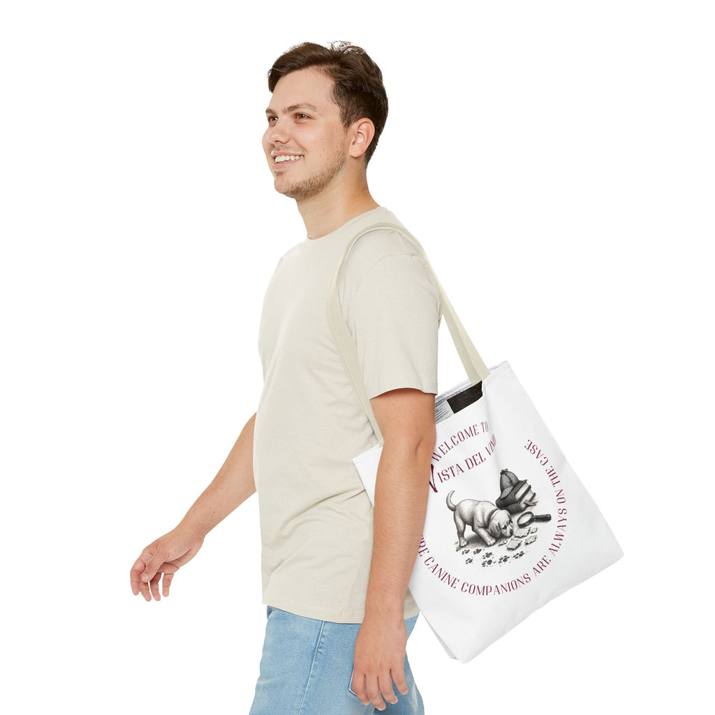 Mystery Themed Tote Bag – 'Welcome to Vista Del Vino' Wine & Dog Lover Canvas Tote