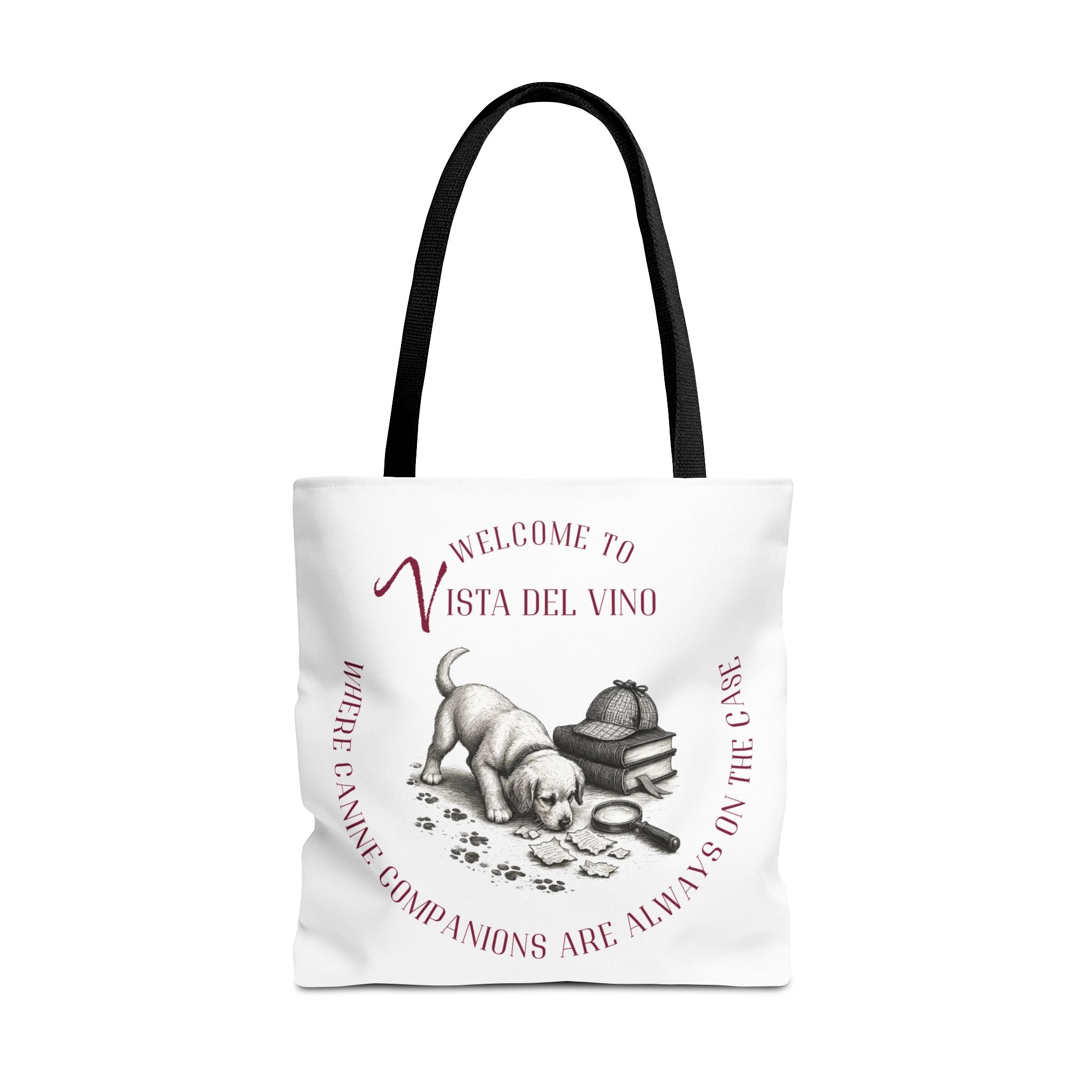 Mystery Themed Tote Bag – 'Welcome to Vista Del Vino' Wine & Dog Lover Canvas Tote