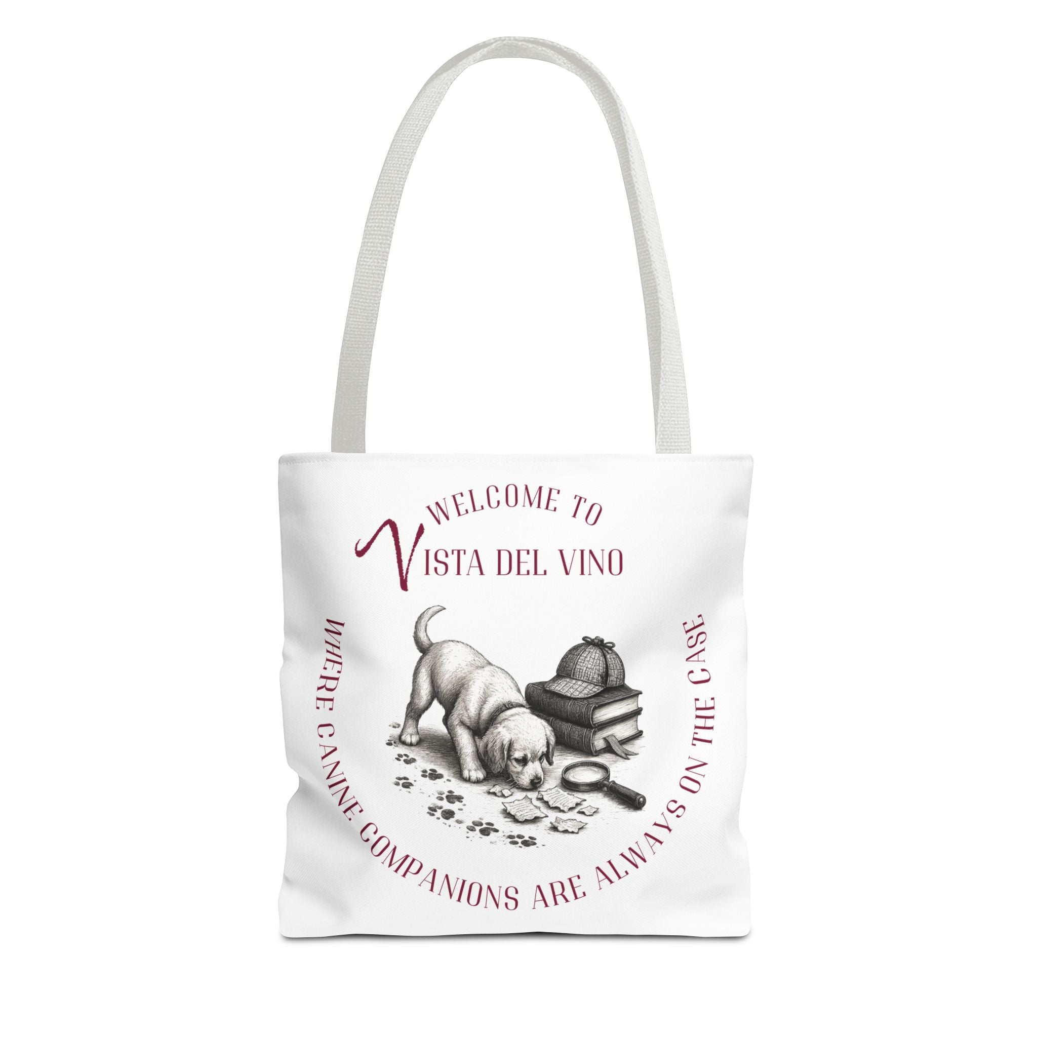 Mystery Themed Tote Bag – 'Welcome to Vista Del Vino' Wine & Dog Lover Canvas Tote