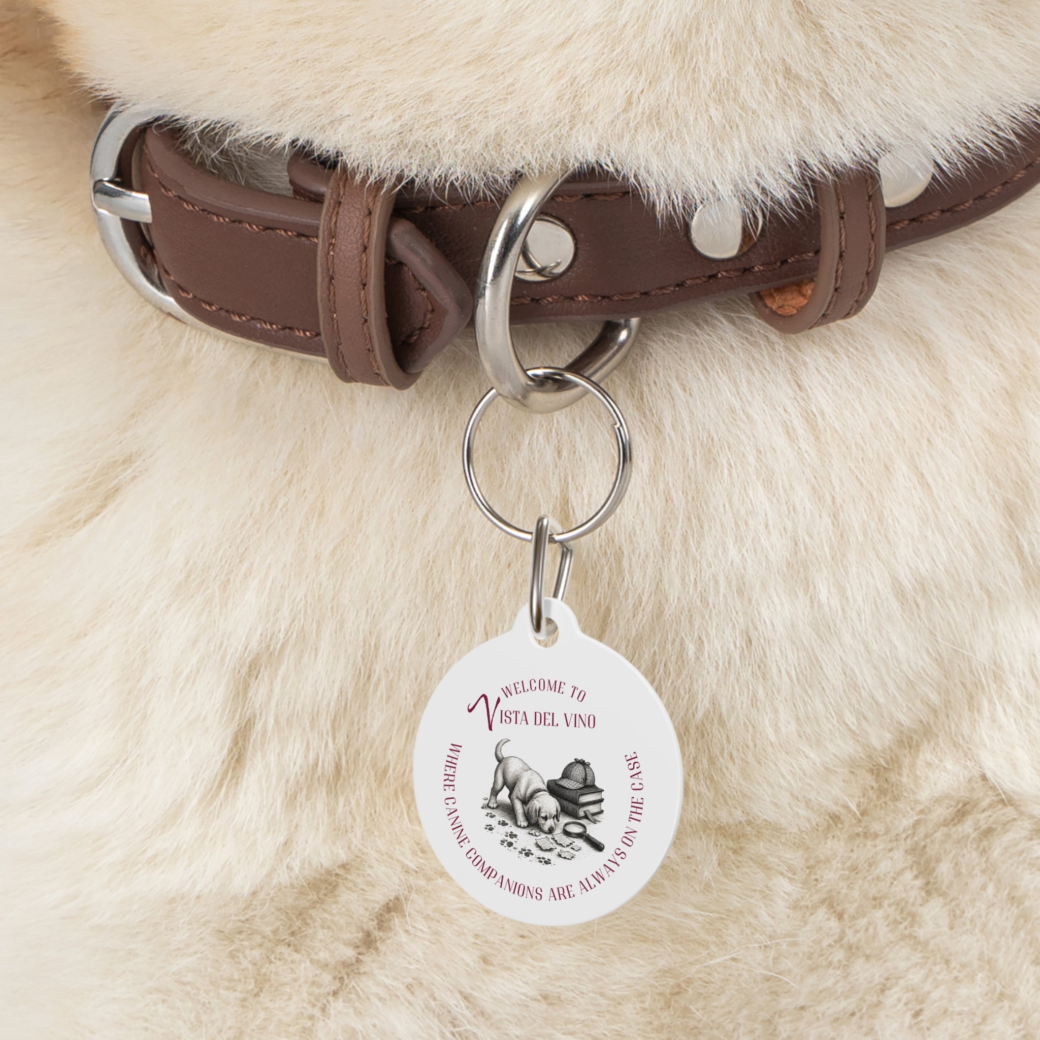 Mystery Themed Dog ID Tag — "Welcome to Vista del Vino: Where Canine Companions are Always on the Case"