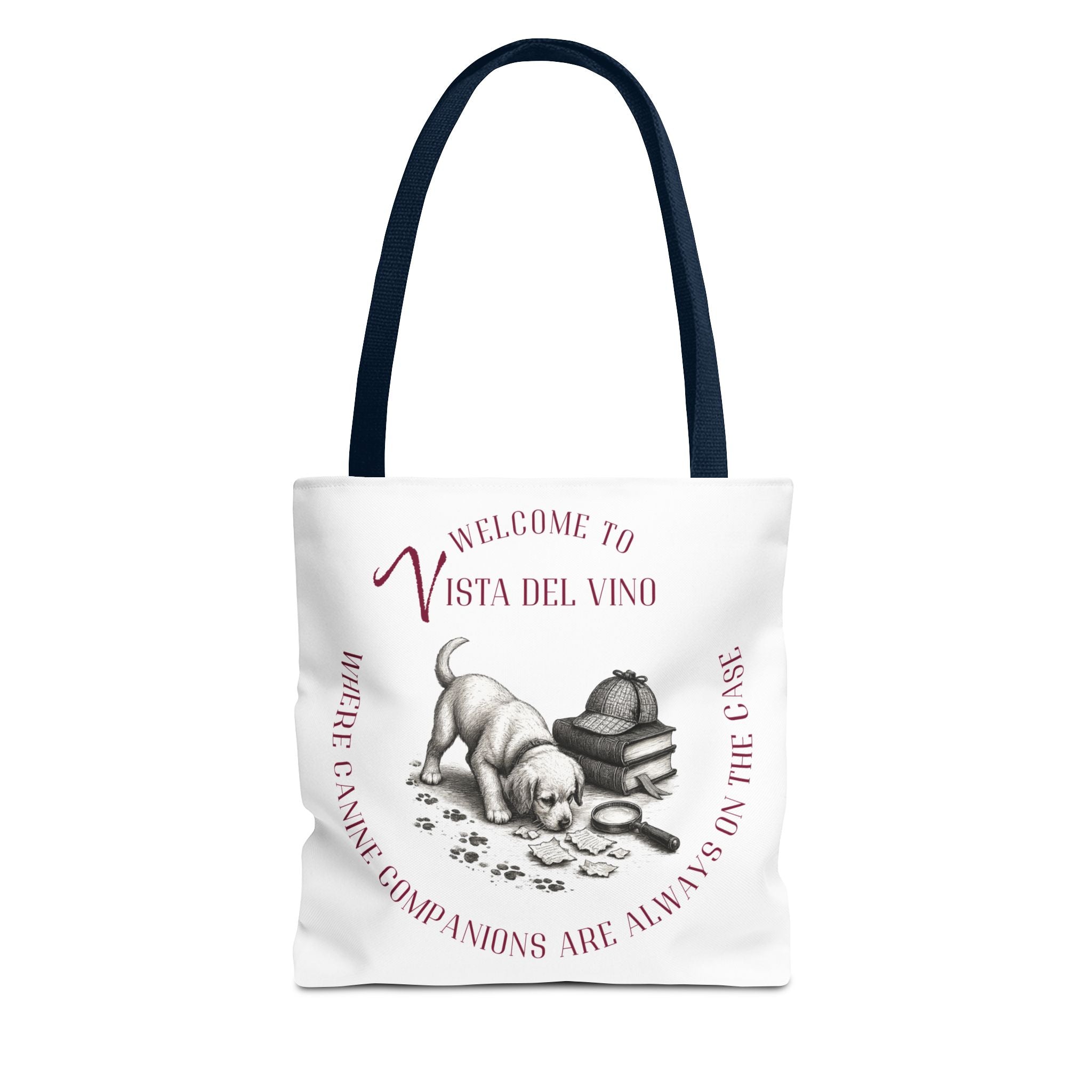 Mystery Themed Tote Bag – 'Welcome to Vista Del Vino' Wine & Dog Lover Canvas Tote