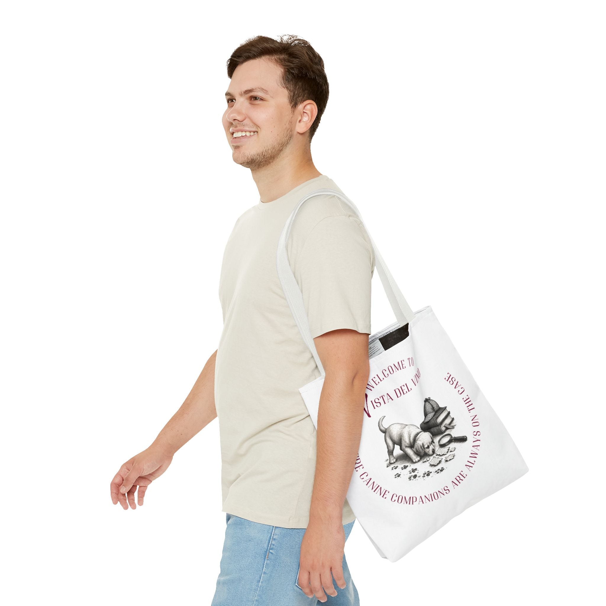 Mystery Themed Tote Bag – 'Welcome to Vista Del Vino' Wine & Dog Lover Canvas Tote