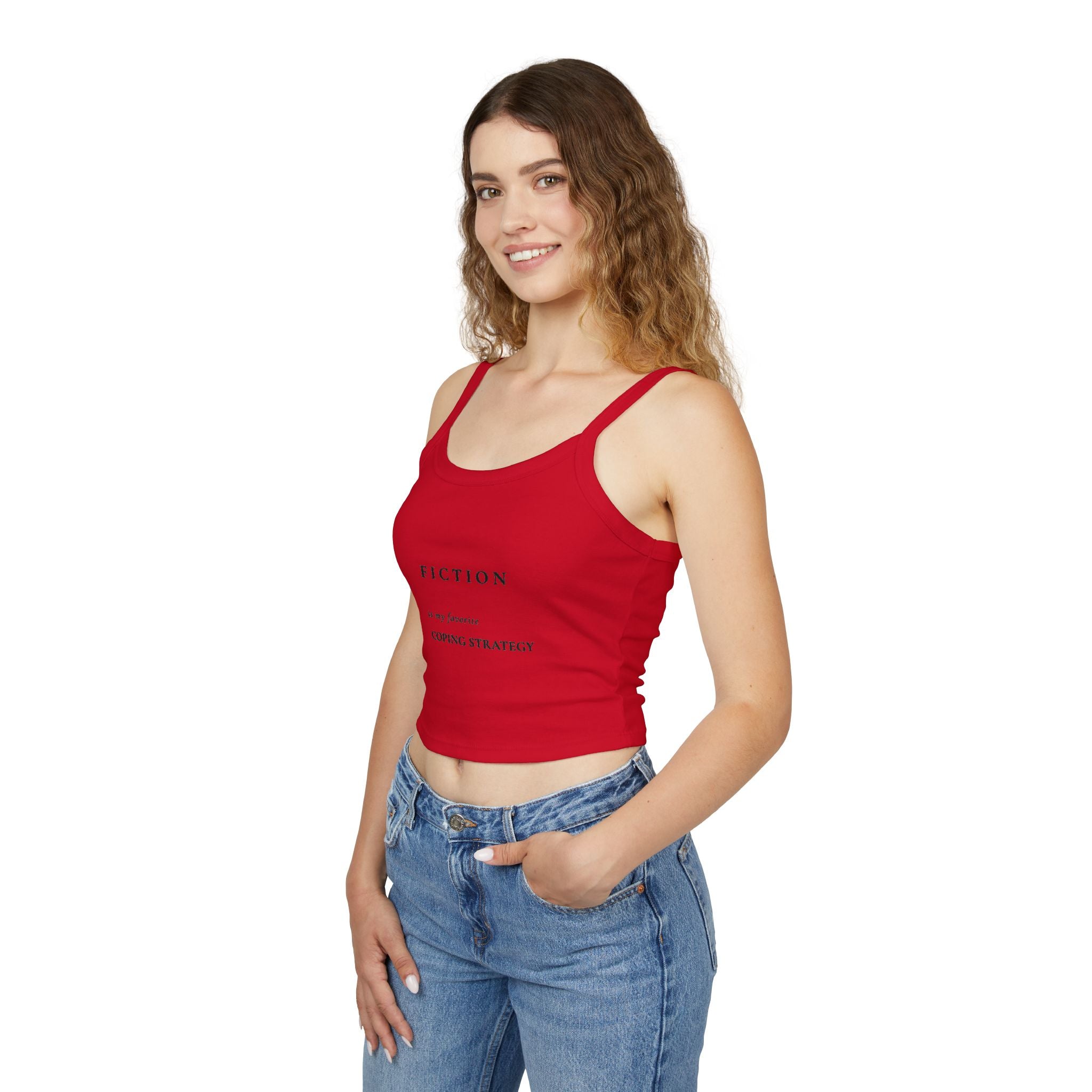 Spaghetti Tank — “Fiction is my favorite coping strategy” Literary Crop Top