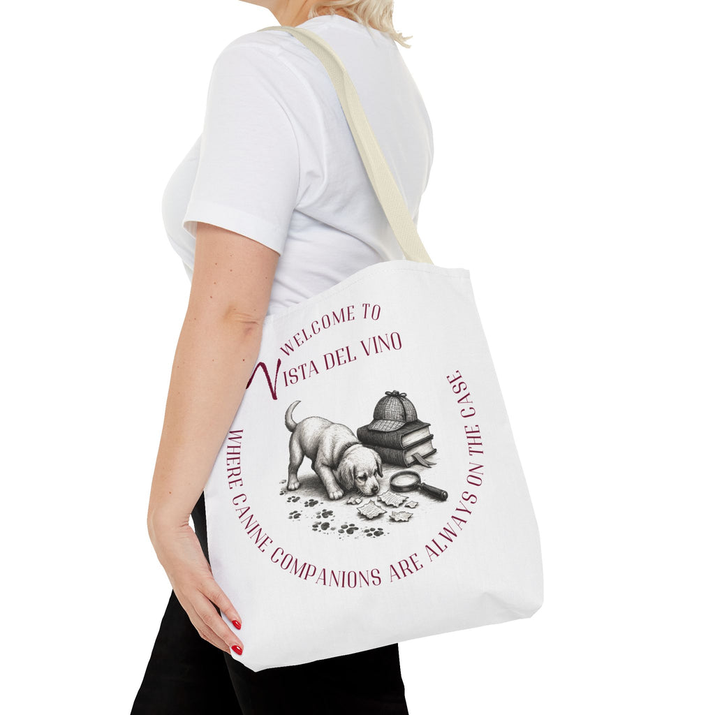 Mystery Themed Tote Bag – 'Welcome to Vista Del Vino' Wine & Dog Lover Canvas Tote