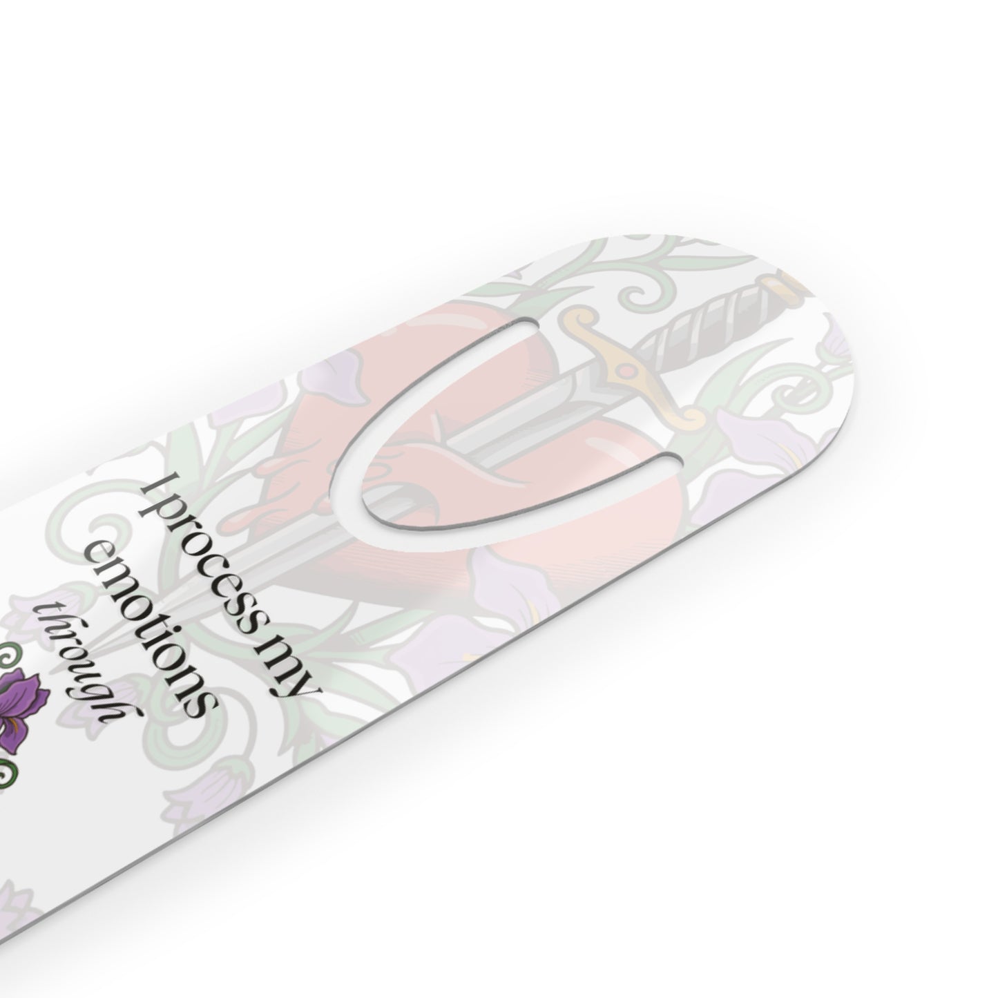 Bookmark — "I Process My Emotions Through Fictional Homicide" Floral Heart Sword Bookmark