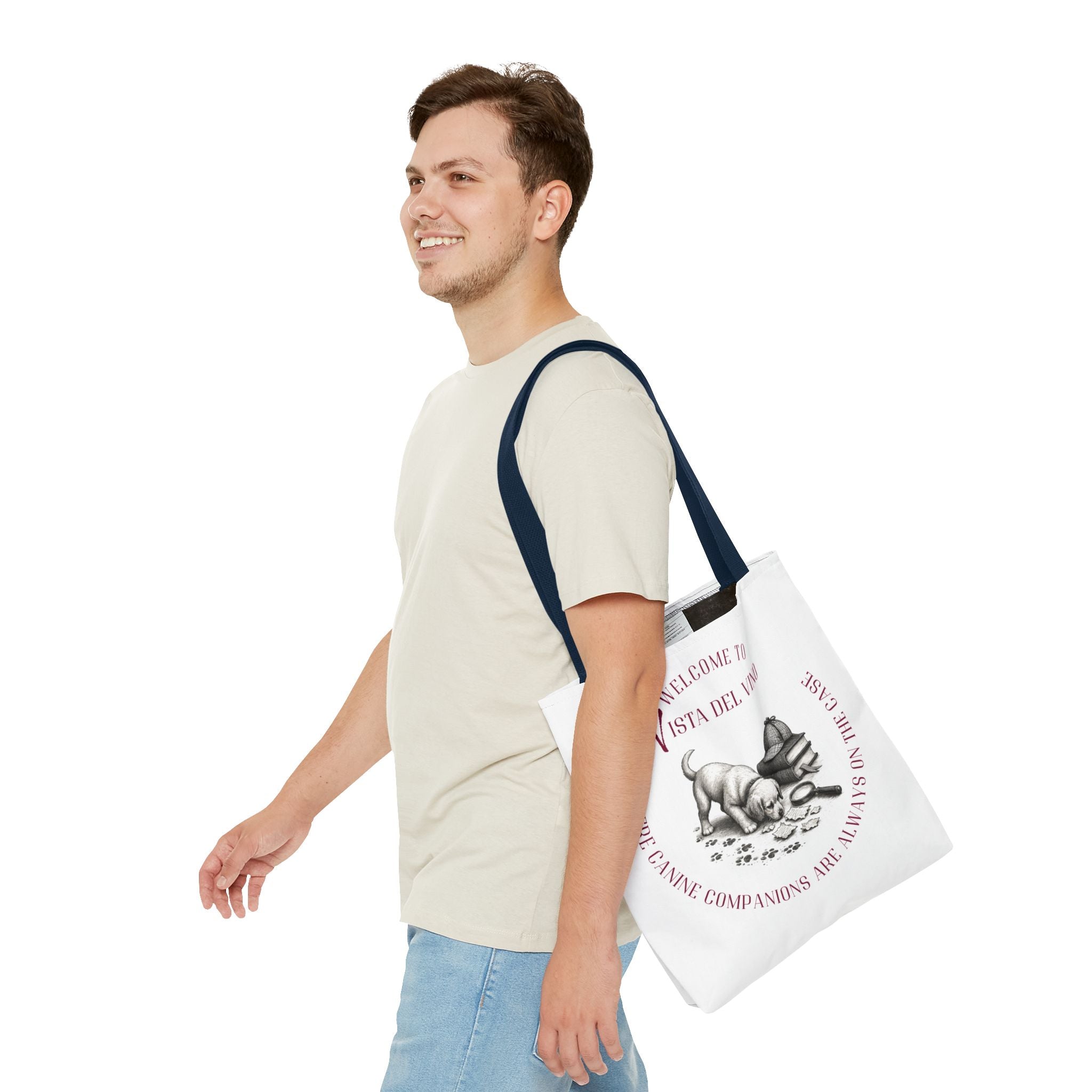 Mystery Themed Tote Bag – 'Welcome to Vista Del Vino' Wine & Dog Lover Canvas Tote