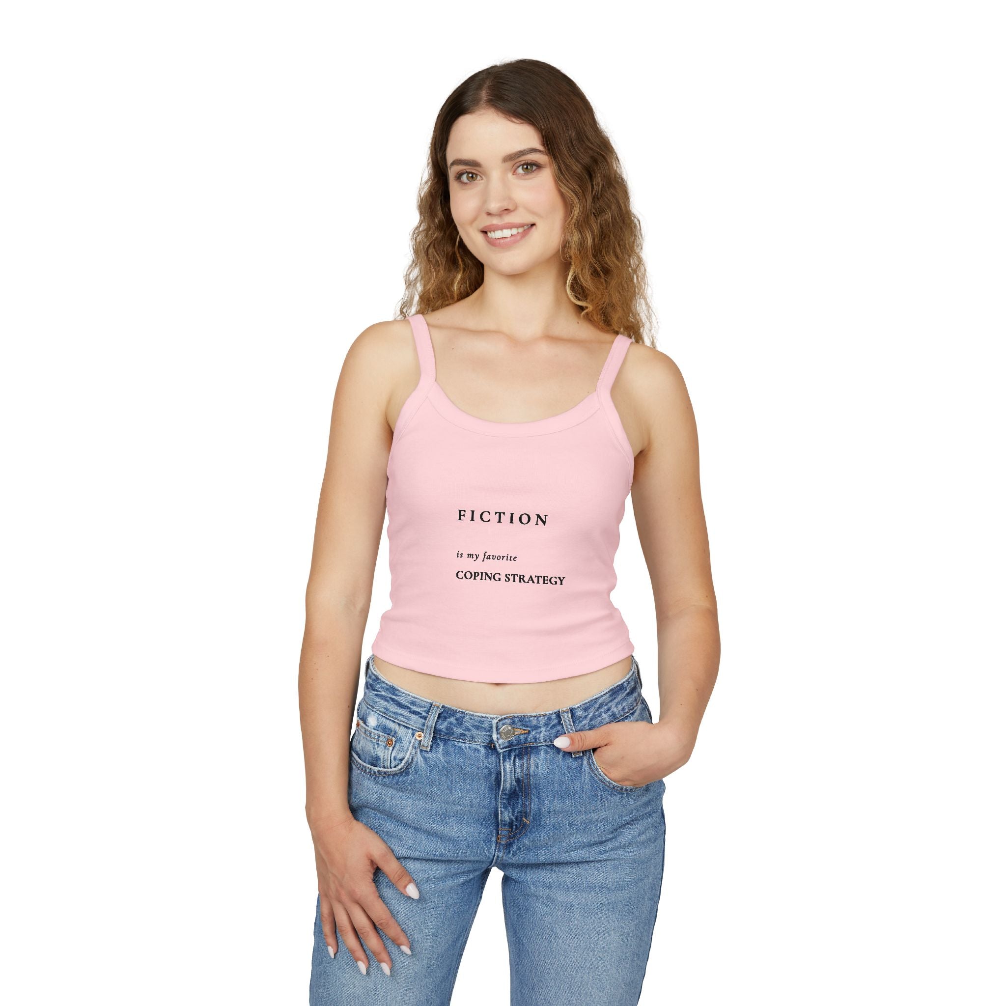 Spaghetti Tank — “Fiction is my favorite coping strategy” Literary Crop Top