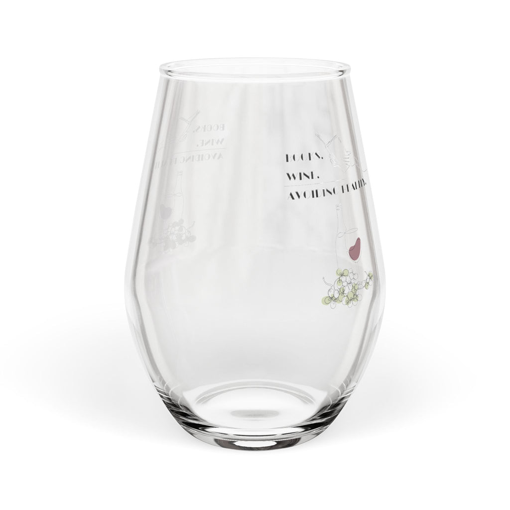 "Books. Wine. Avoiding Reality" Stemless Wine Glass 11.75oz – Floral Heart Accent, Elegant Everyday Wine Tumbler