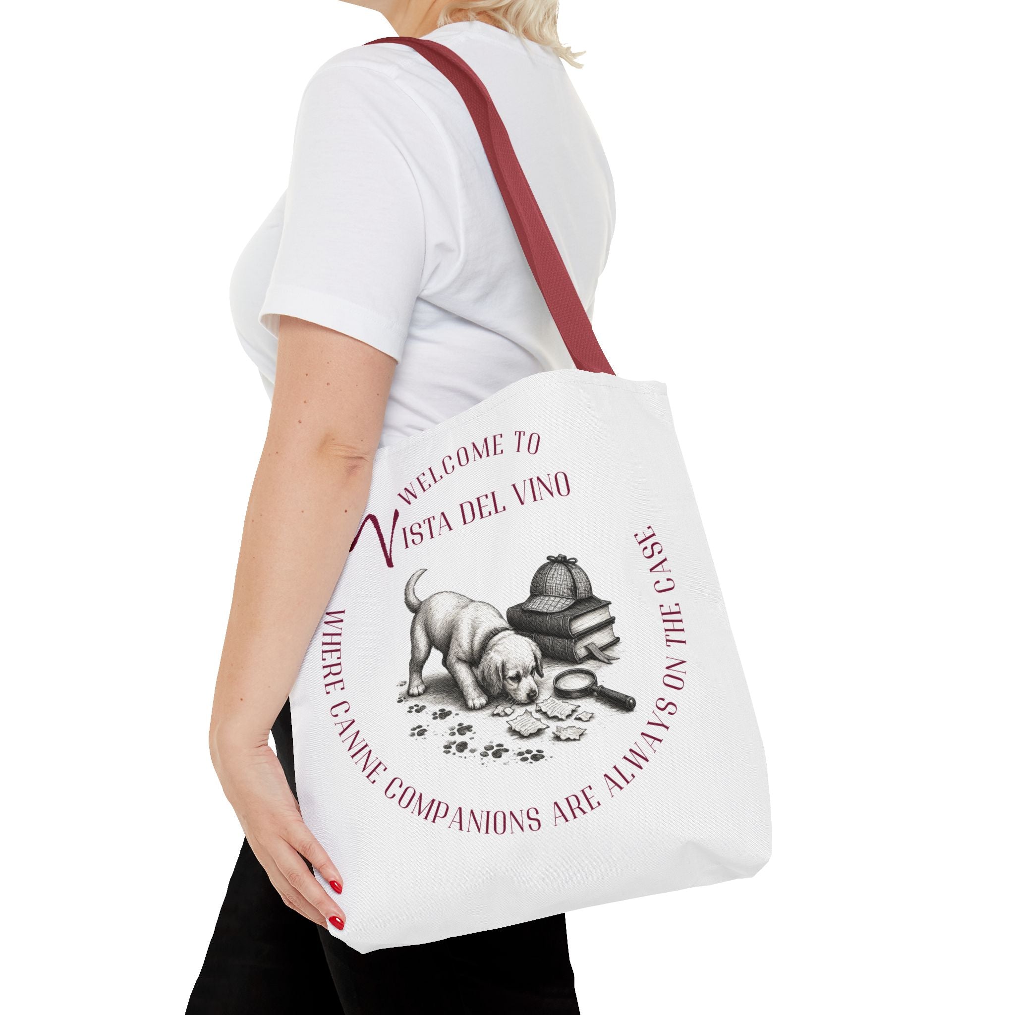Mystery Themed Tote Bag – 'Welcome to Vista Del Vino' Wine & Dog Lover Canvas Tote