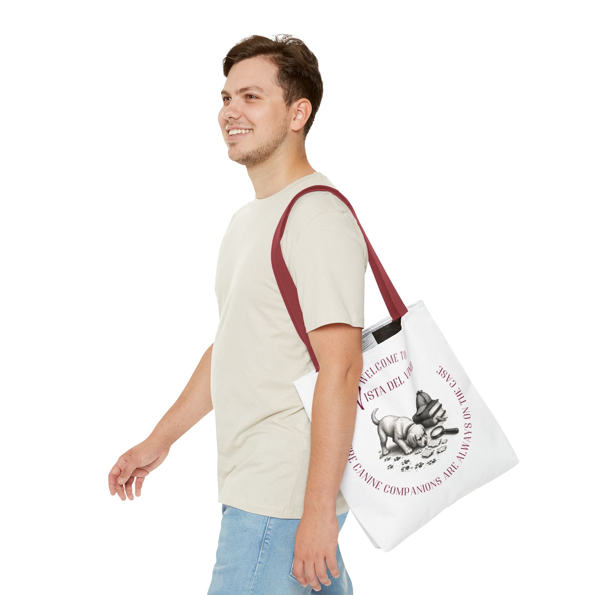 Mystery Themed Tote Bag – 'Welcome to Vista Del Vino' Wine & Dog Lover Canvas Tote