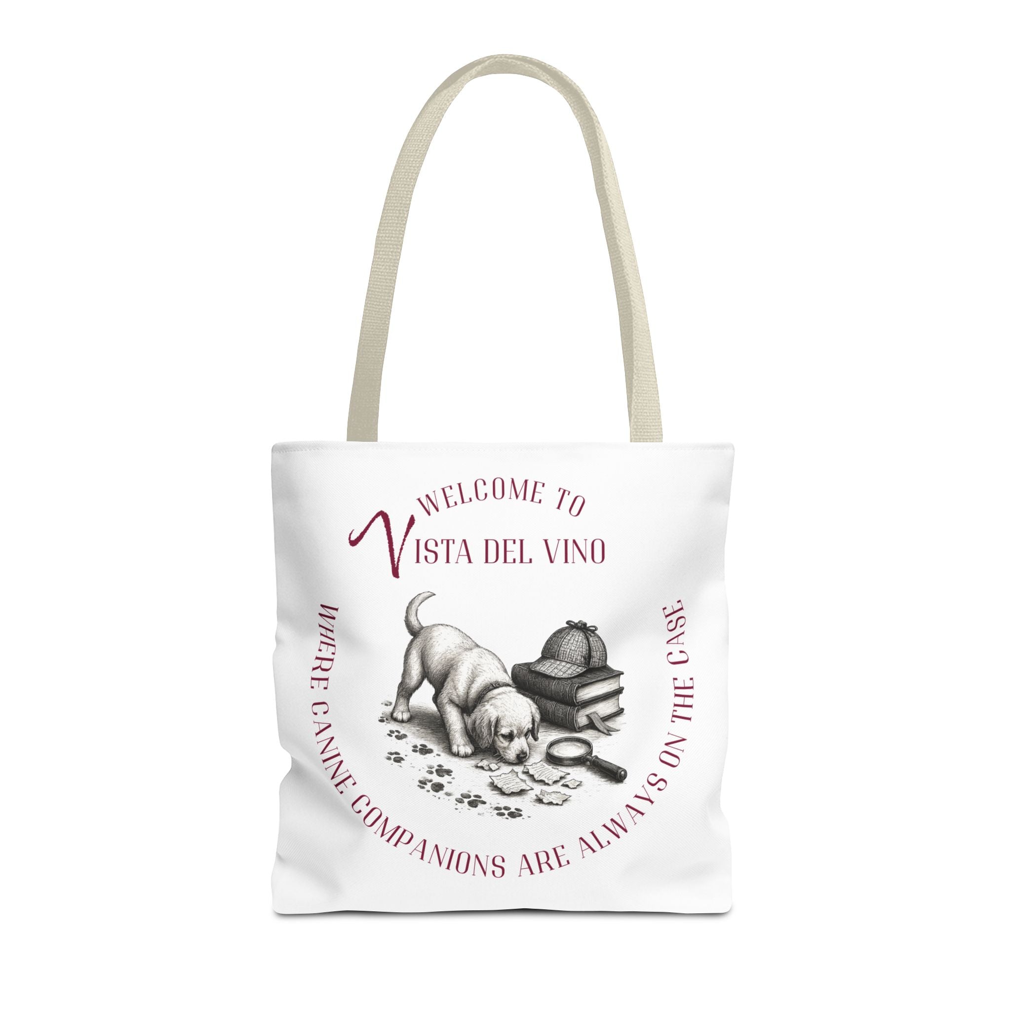Mystery Themed Tote Bag – 'Welcome to Vista Del Vino' Wine & Dog Lover Canvas Tote