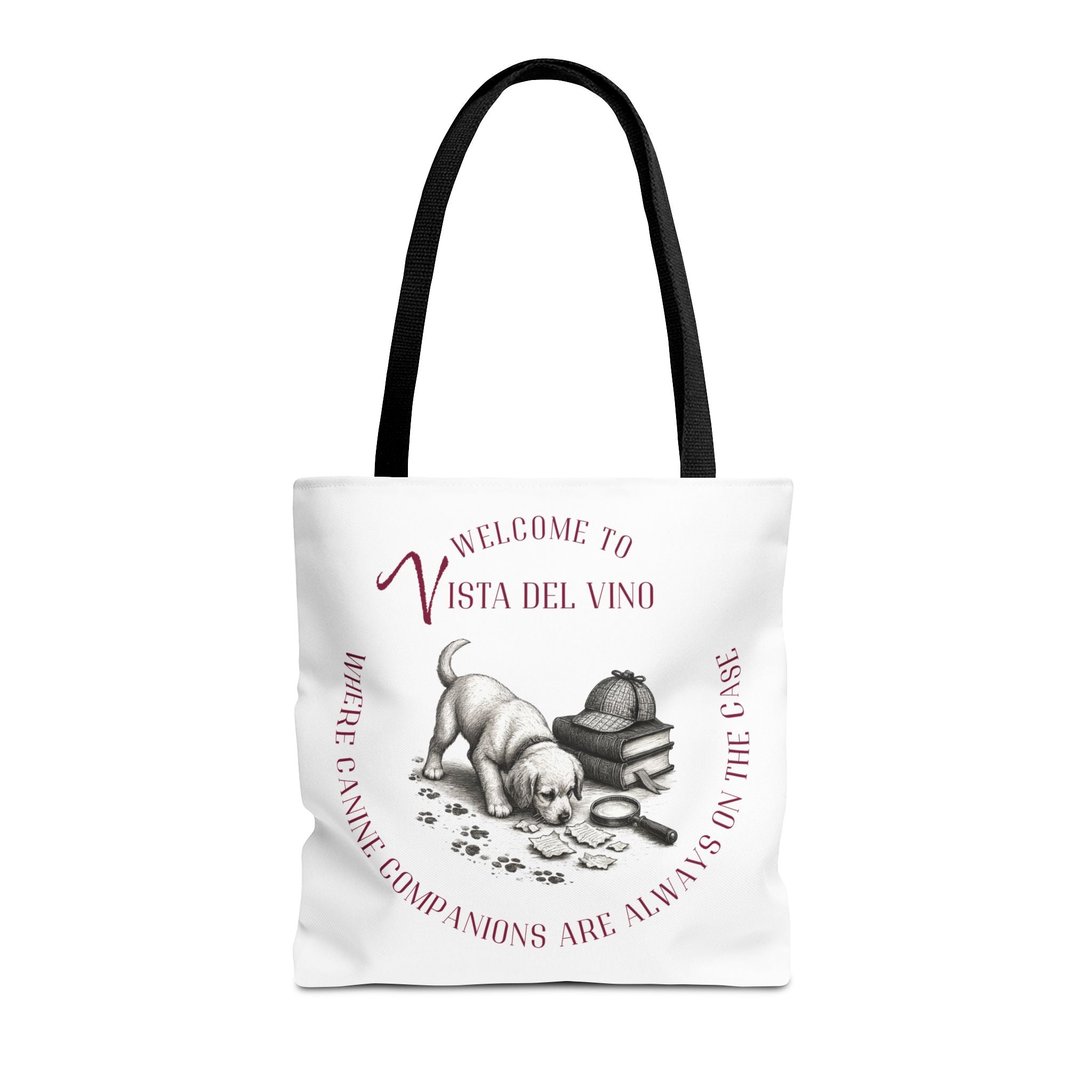 Mystery Themed Tote Bag – 'Welcome to Vista Del Vino' Wine & Dog Lover Canvas Tote
