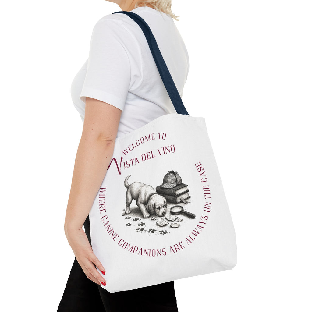 Mystery Themed Tote Bag – 'Welcome to Vista Del Vino' Wine & Dog Lover Canvas Tote