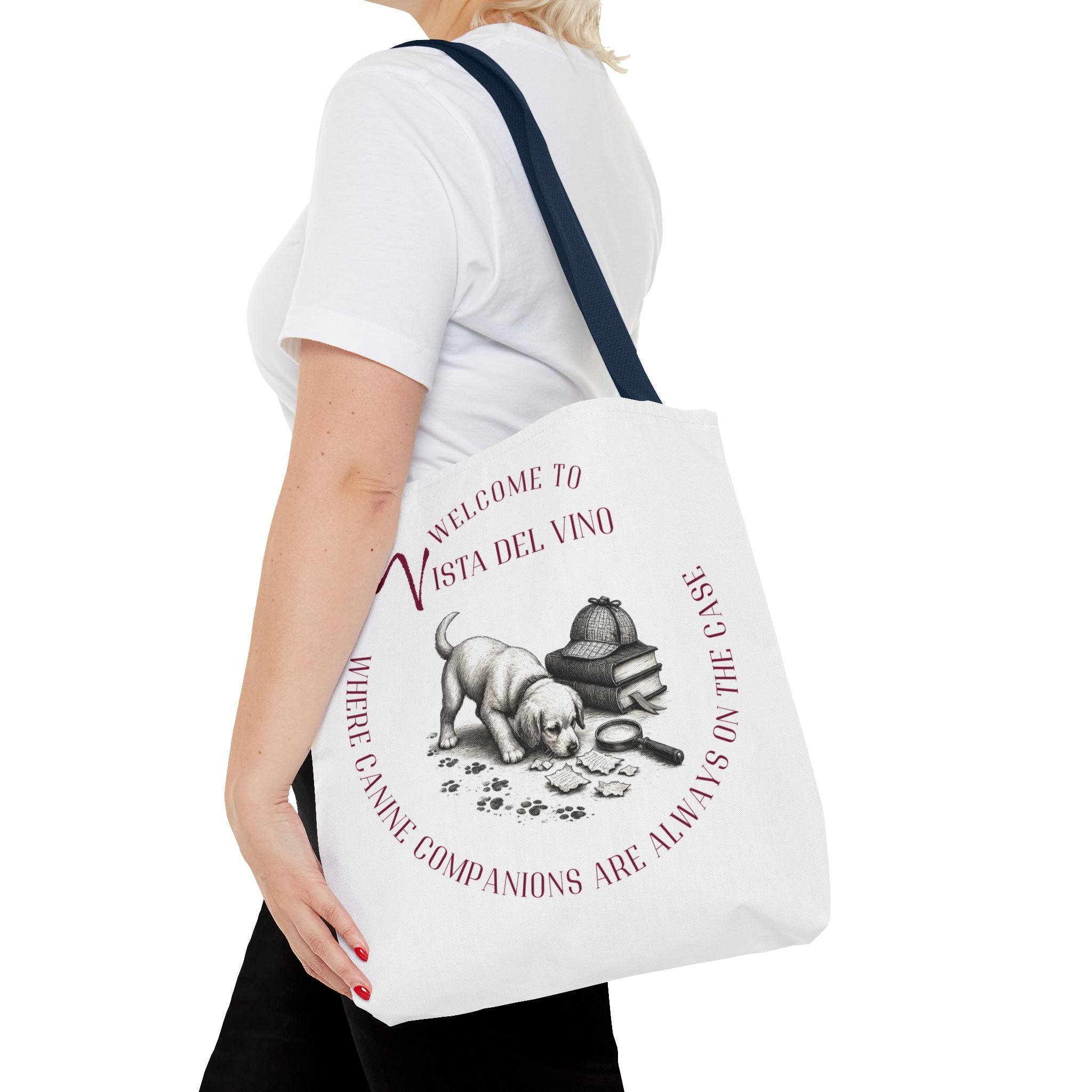 Mystery Themed Tote Bag – 'Welcome to Vista Del Vino' Wine & Dog Lover Canvas Tote