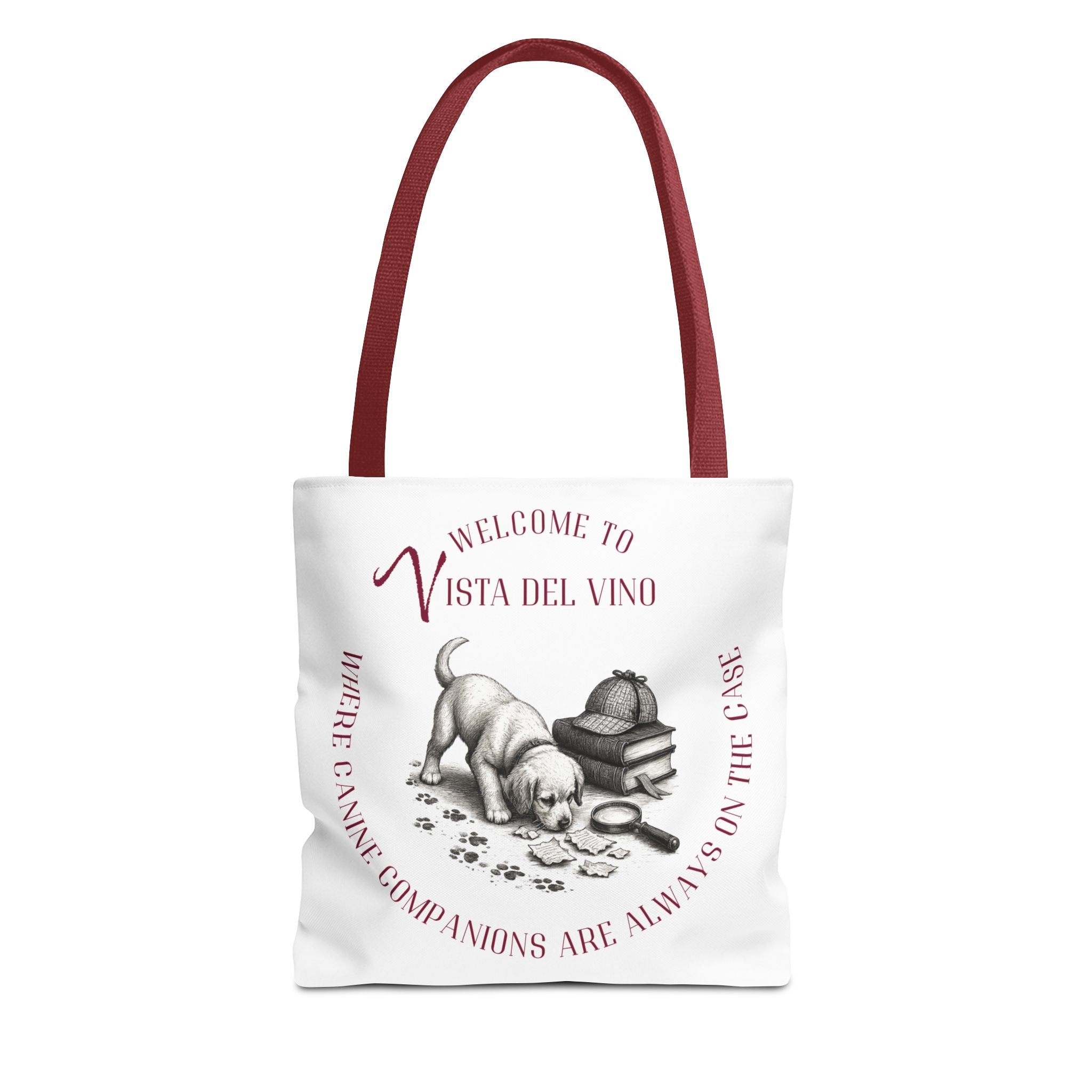 Mystery Themed Tote Bag – 'Welcome to Vista Del Vino' Wine & Dog Lover Canvas Tote