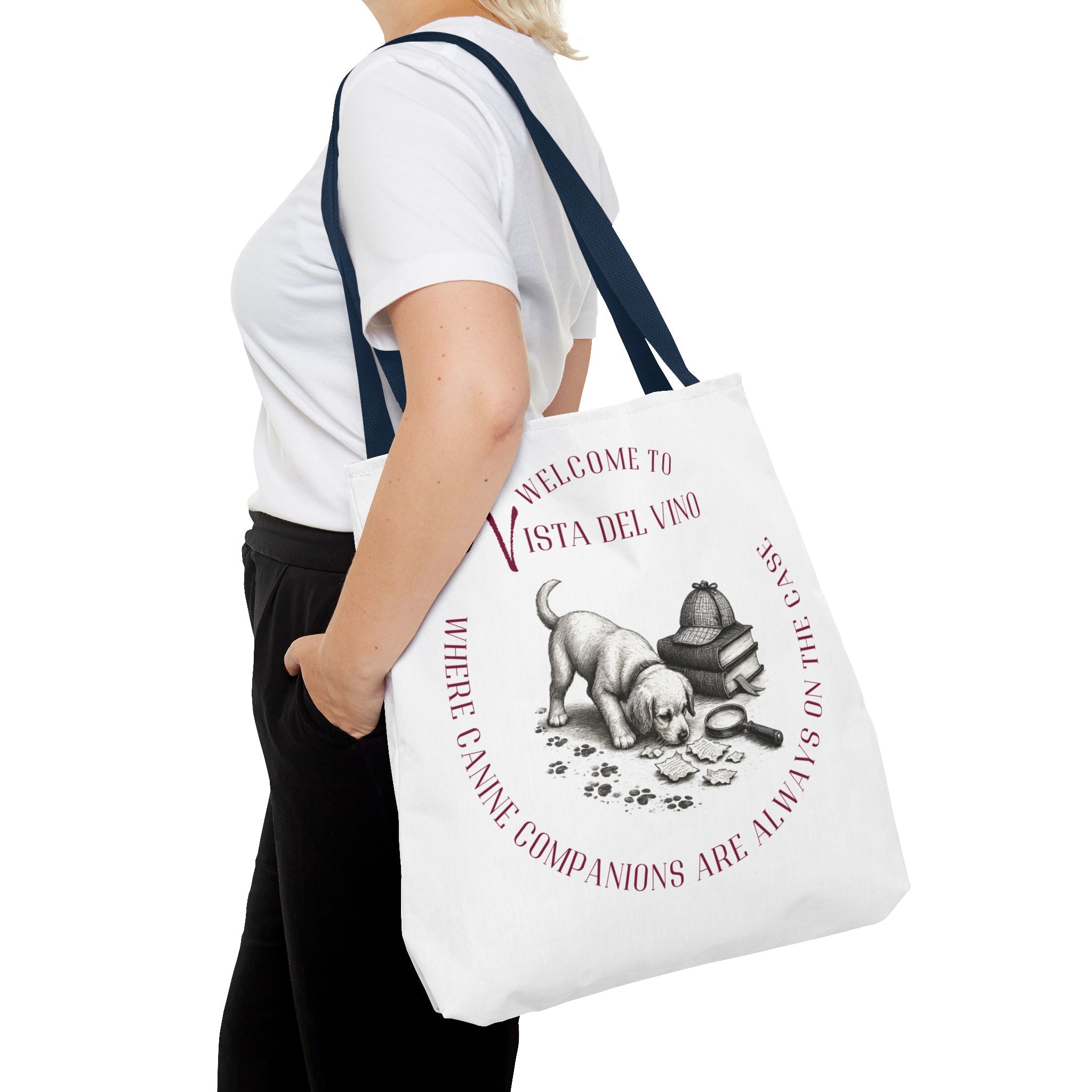 Mystery Themed Tote Bag – 'Welcome to Vista Del Vino' Wine & Dog Lover Canvas Tote