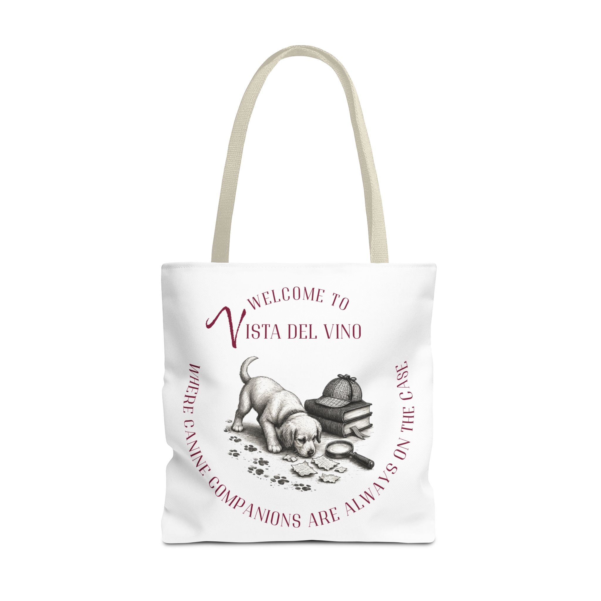 Mystery Themed Tote Bag – 'Welcome to Vista Del Vino' Wine & Dog Lover Canvas Tote