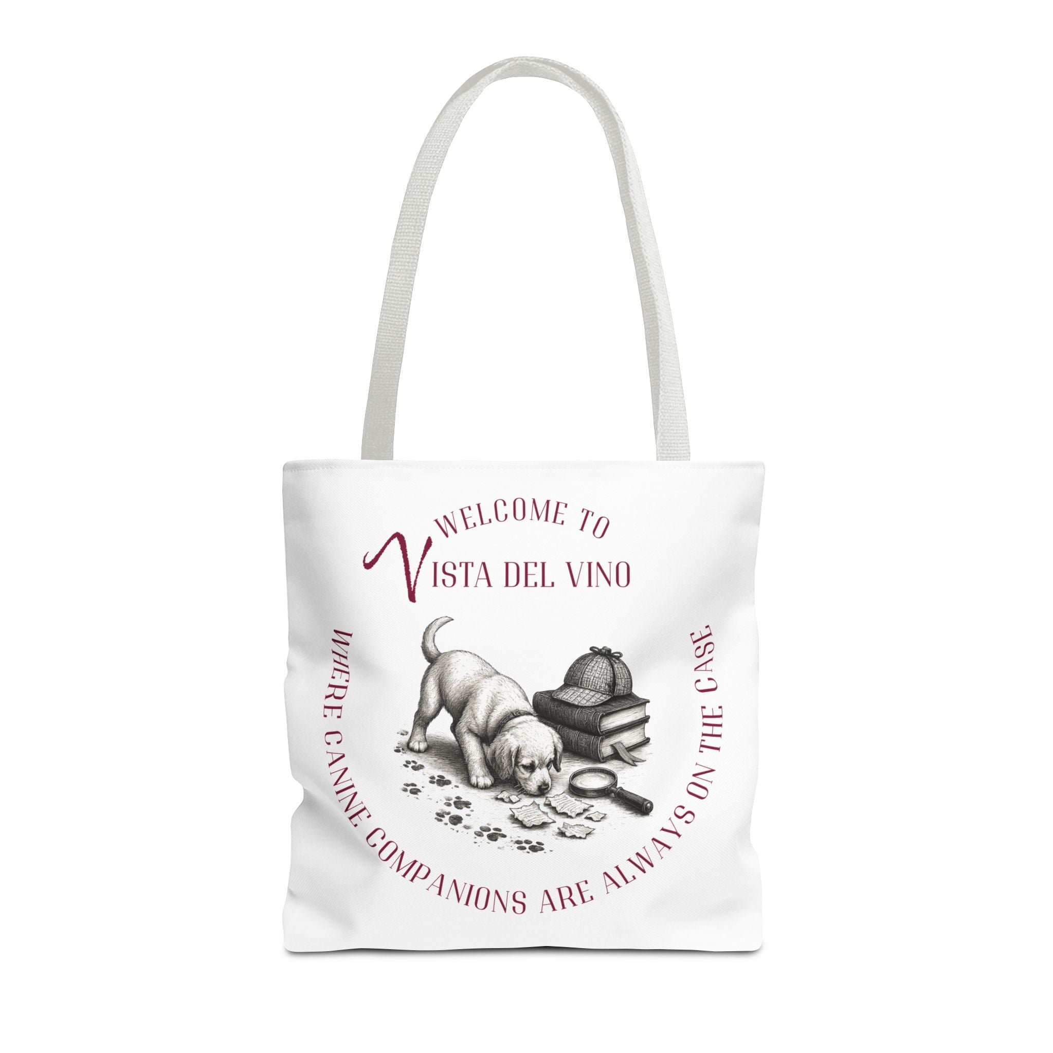 Mystery Themed Tote Bag – 'Welcome to Vista Del Vino' Wine & Dog Lover Canvas Tote