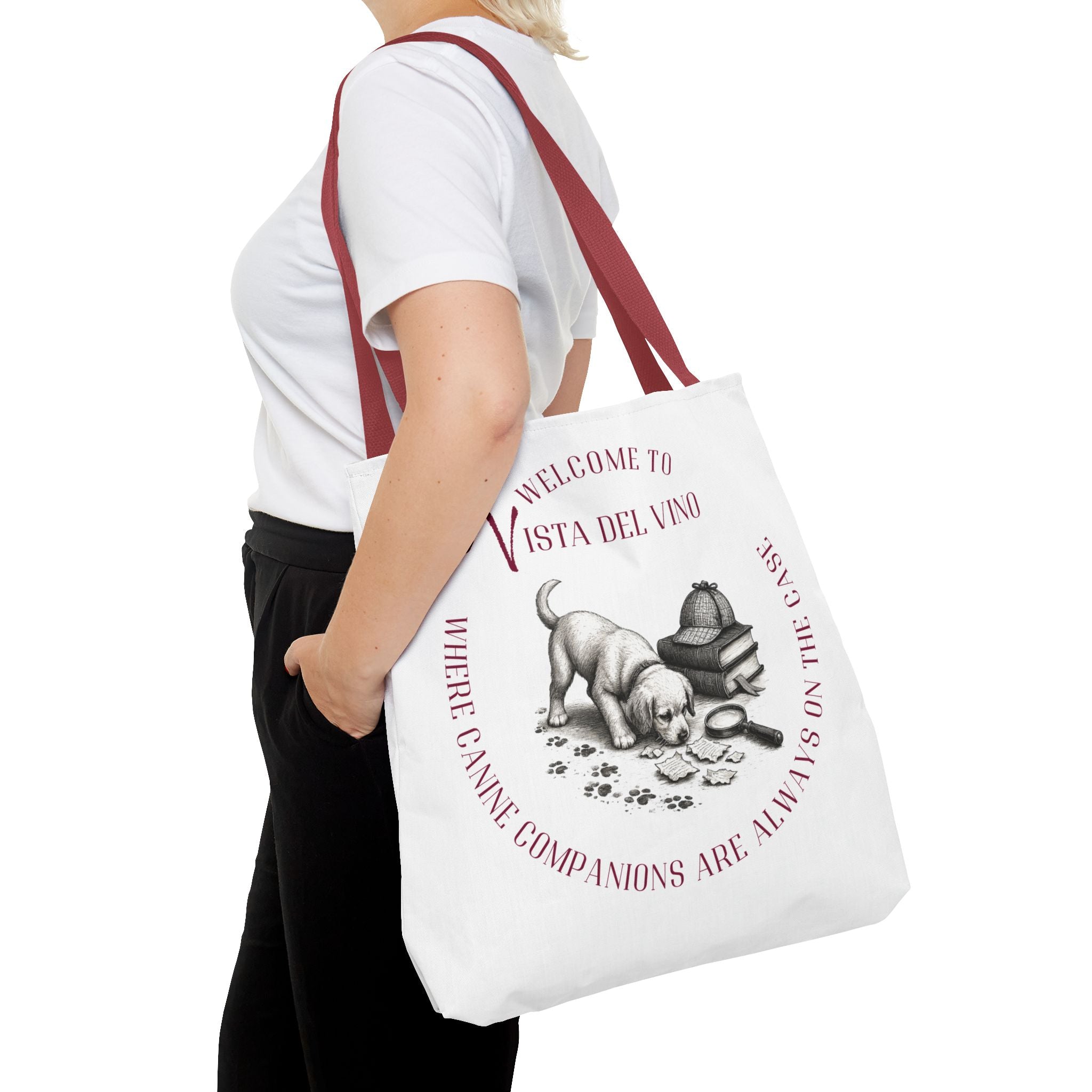 Mystery Themed Tote Bag – 'Welcome to Vista Del Vino' Wine & Dog Lover Canvas Tote