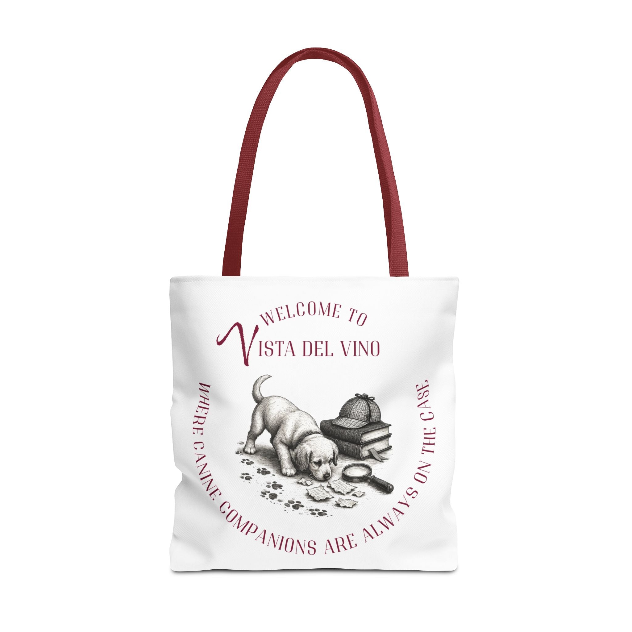 Mystery Themed Tote Bag – 'Welcome to Vista Del Vino' Wine & Dog Lover Canvas Tote