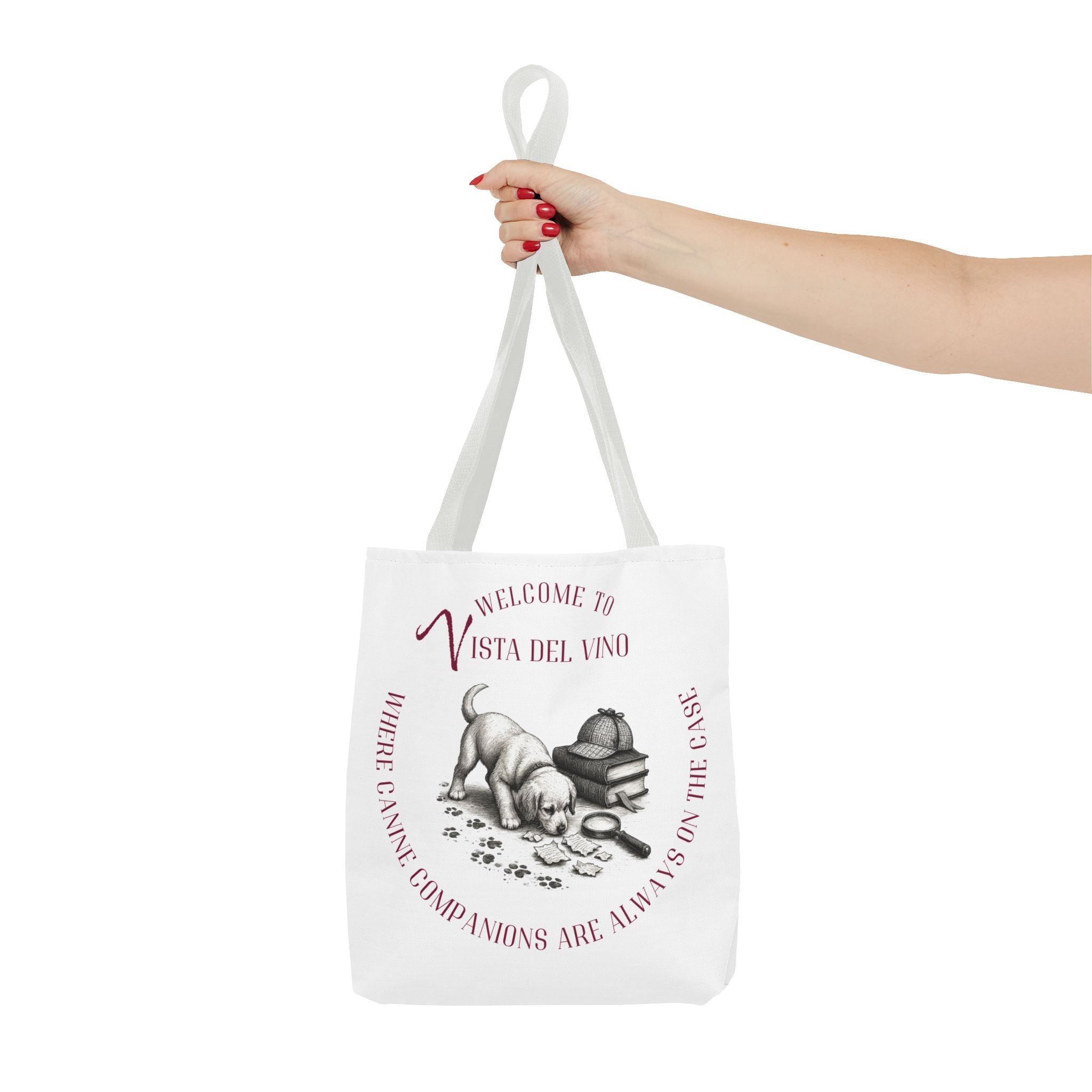 Mystery Themed Tote Bag – 'Welcome to Vista Del Vino' Wine & Dog Lover Canvas Tote