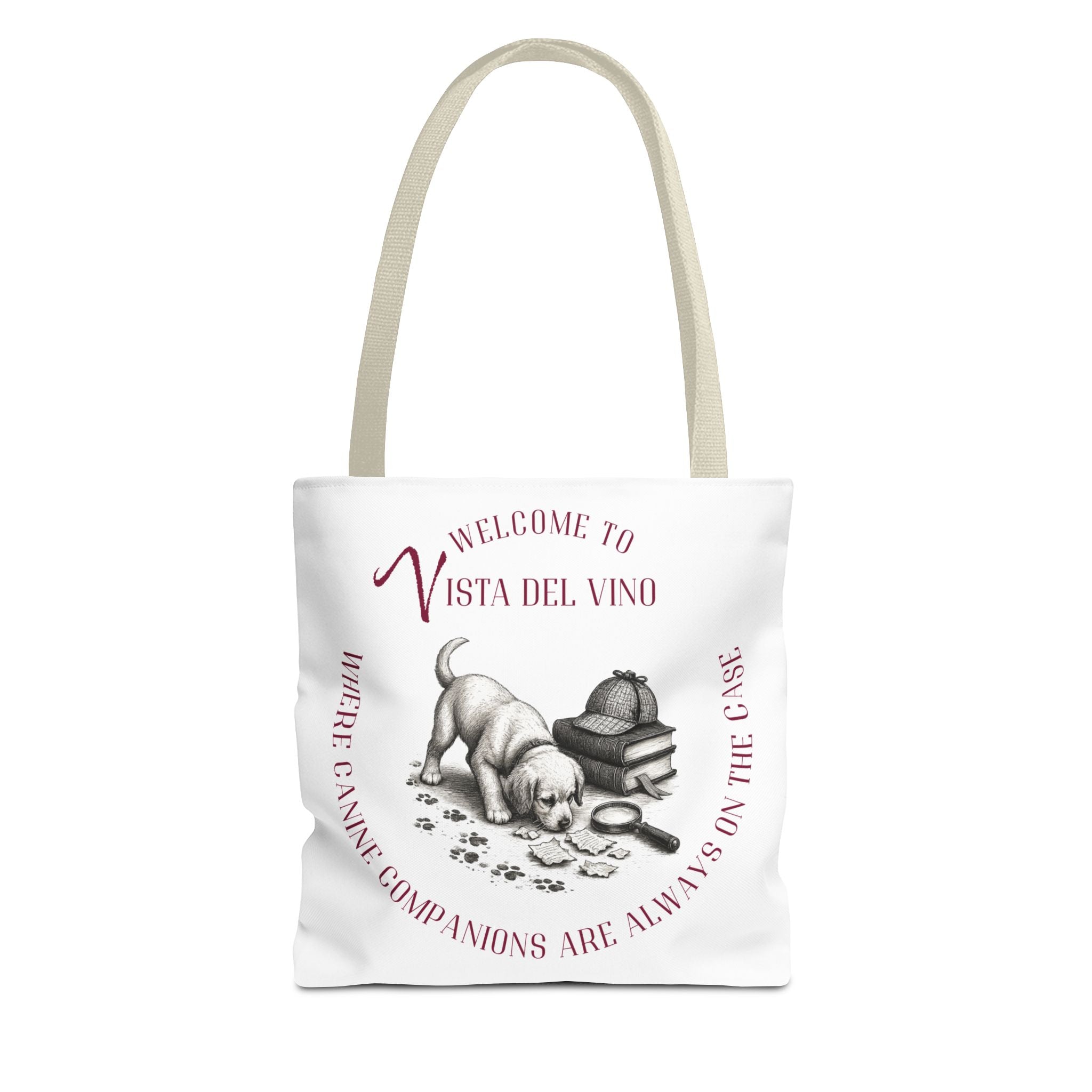 Mystery Themed Tote Bag – 'Welcome to Vista Del Vino' Wine & Dog Lover Canvas Tote