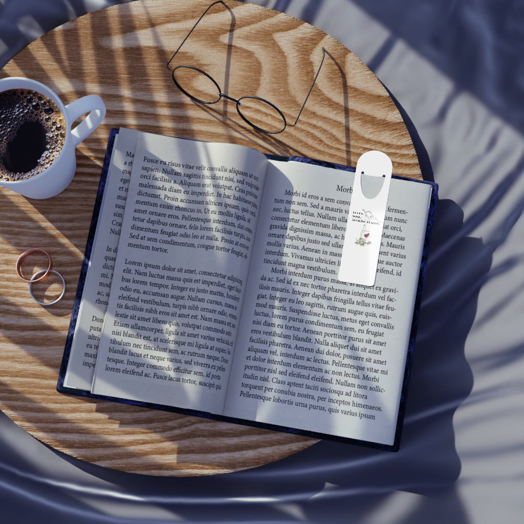 Wine-Themed Metal Bookmark — "Books. Wine. Avoiding Reality."