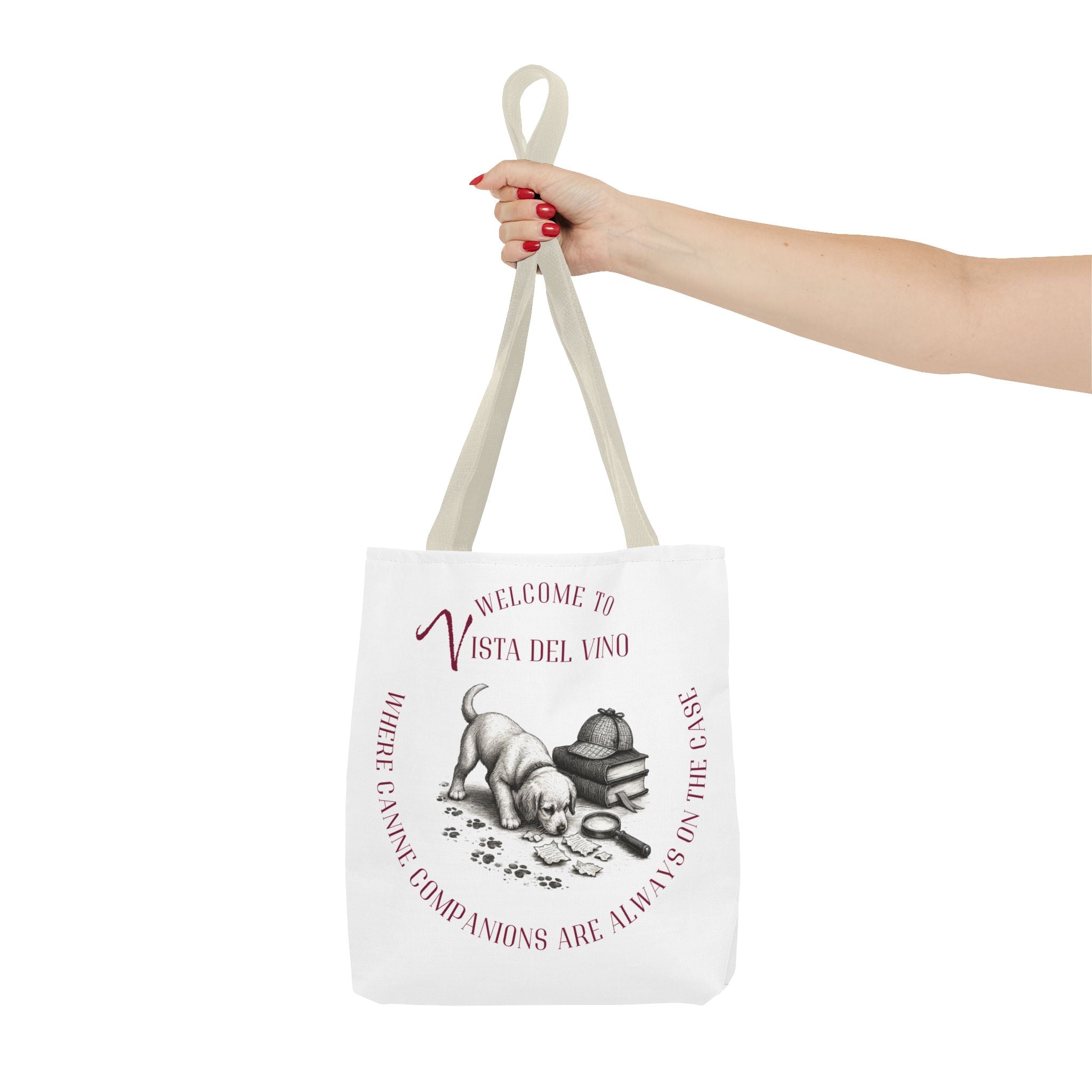 Mystery Themed Tote Bag – 'Welcome to Vista Del Vino' Wine & Dog Lover Canvas Tote
