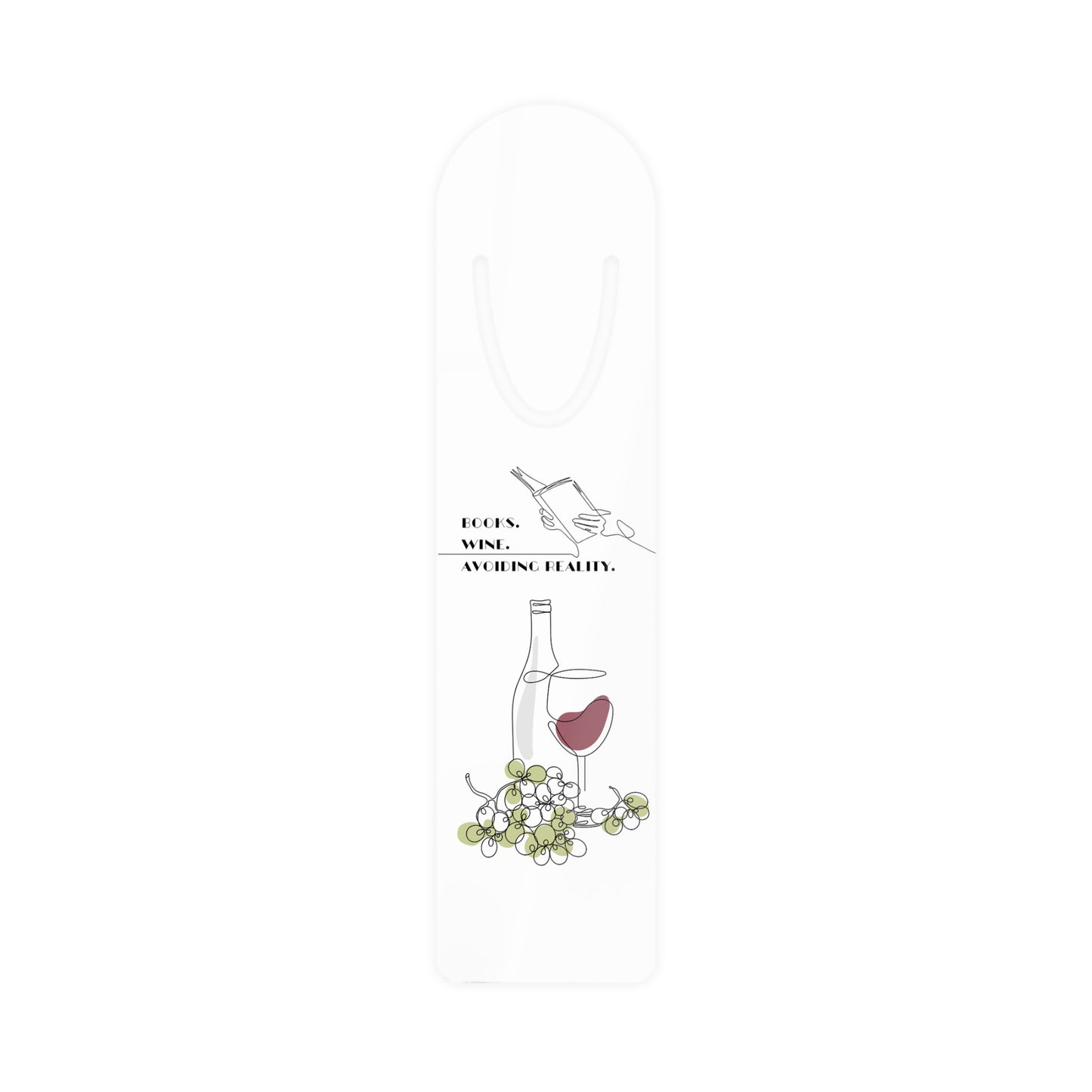 Wine Themed Bookmark — "Books. Wine. Avoiding Reality." Metal Page Marker
