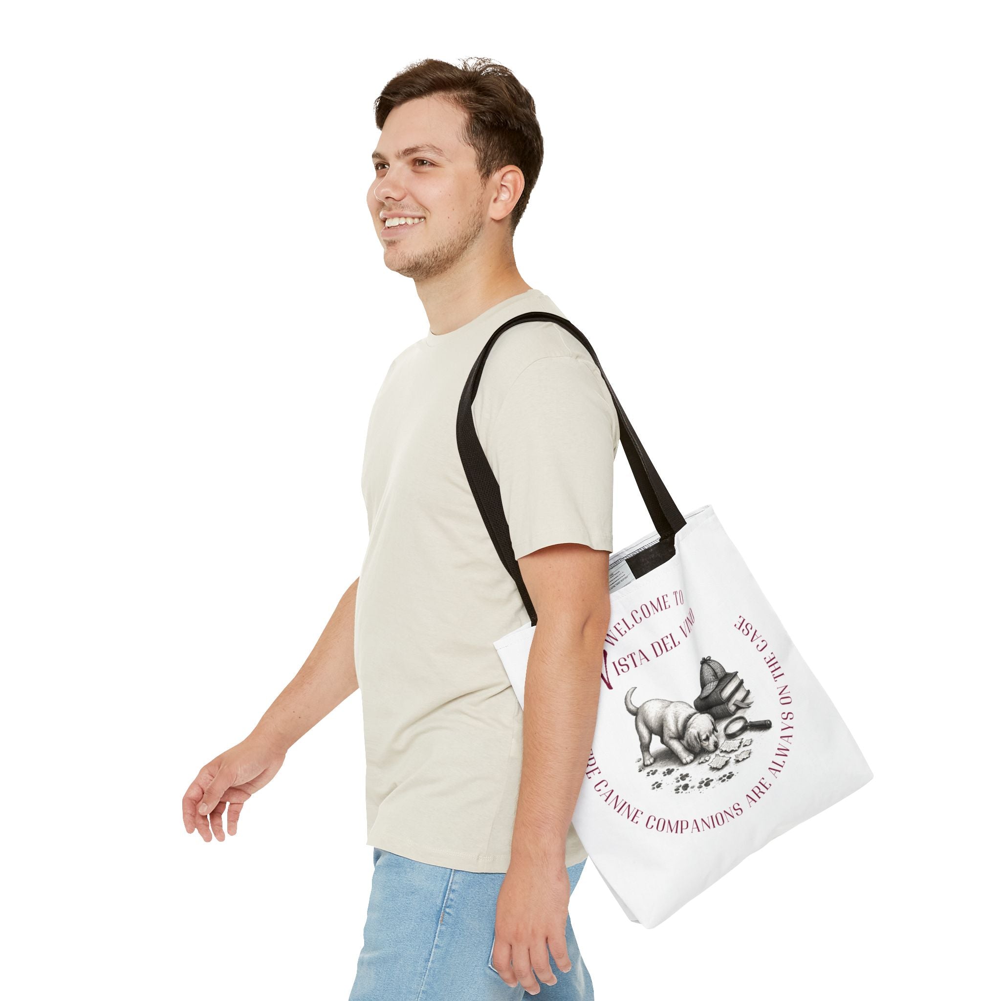 Mystery Themed Tote Bag – 'Welcome to Vista Del Vino' Wine & Dog Lover Canvas Tote