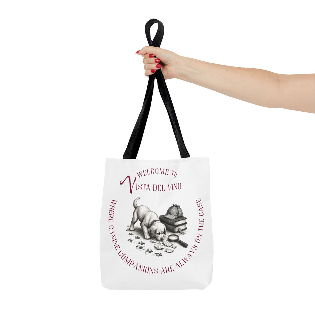 Mystery Themed Tote Bag – 'Welcome to Vista Del Vino' Wine & Dog Lover Canvas Tote