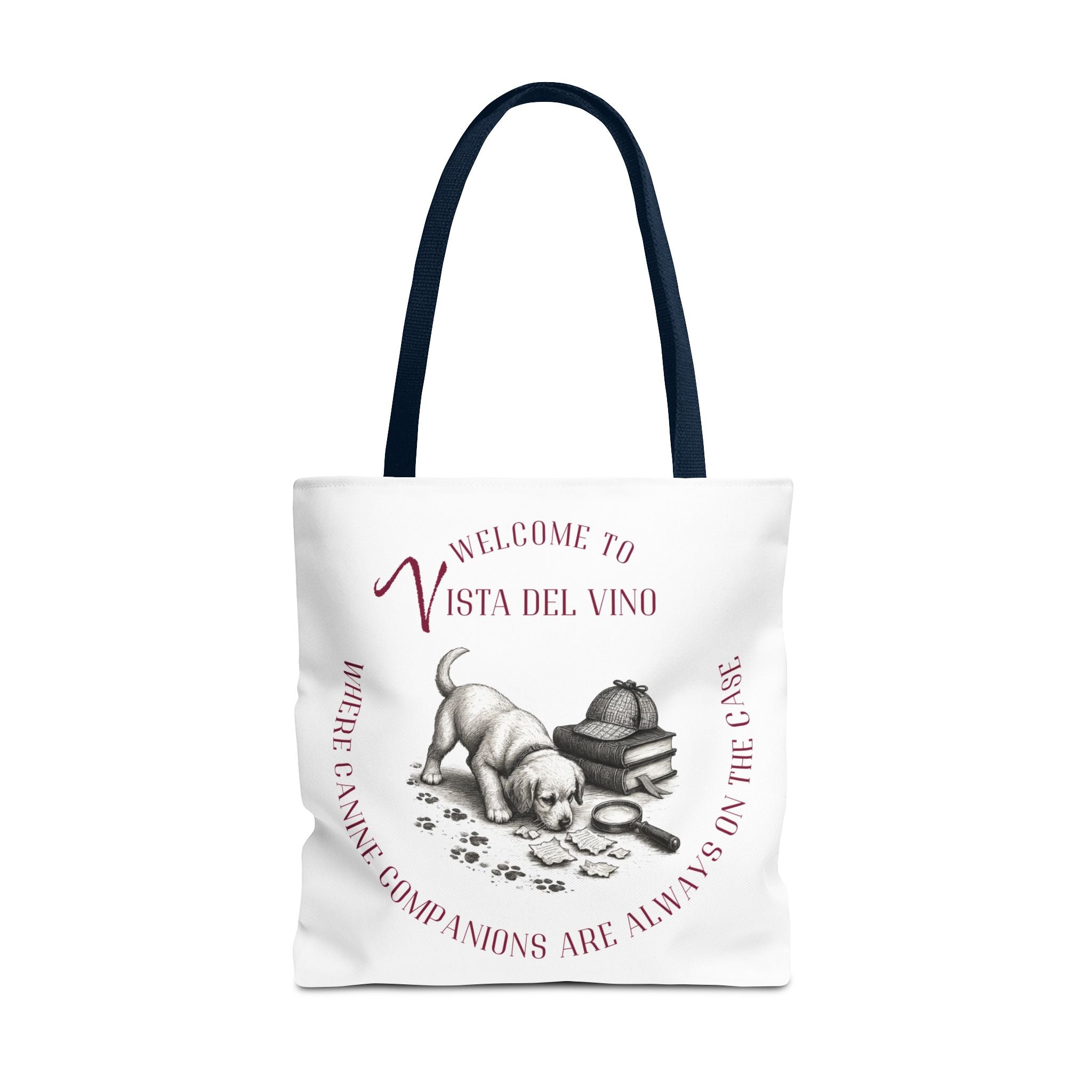 Mystery Themed Tote Bag – 'Welcome to Vista Del Vino' Wine & Dog Lover Canvas Tote