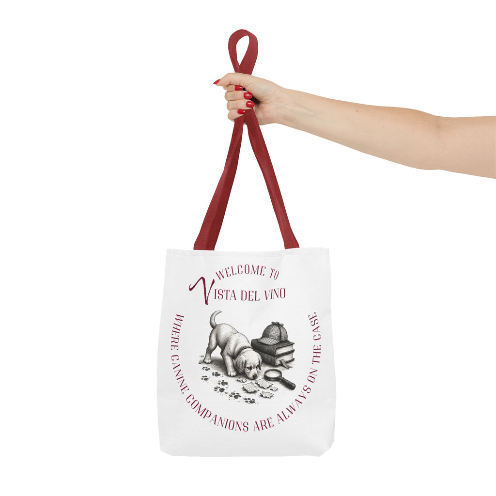 Mystery Themed Tote Bag – 'Welcome to Vista Del Vino' Wine & Dog Lover Canvas Tote