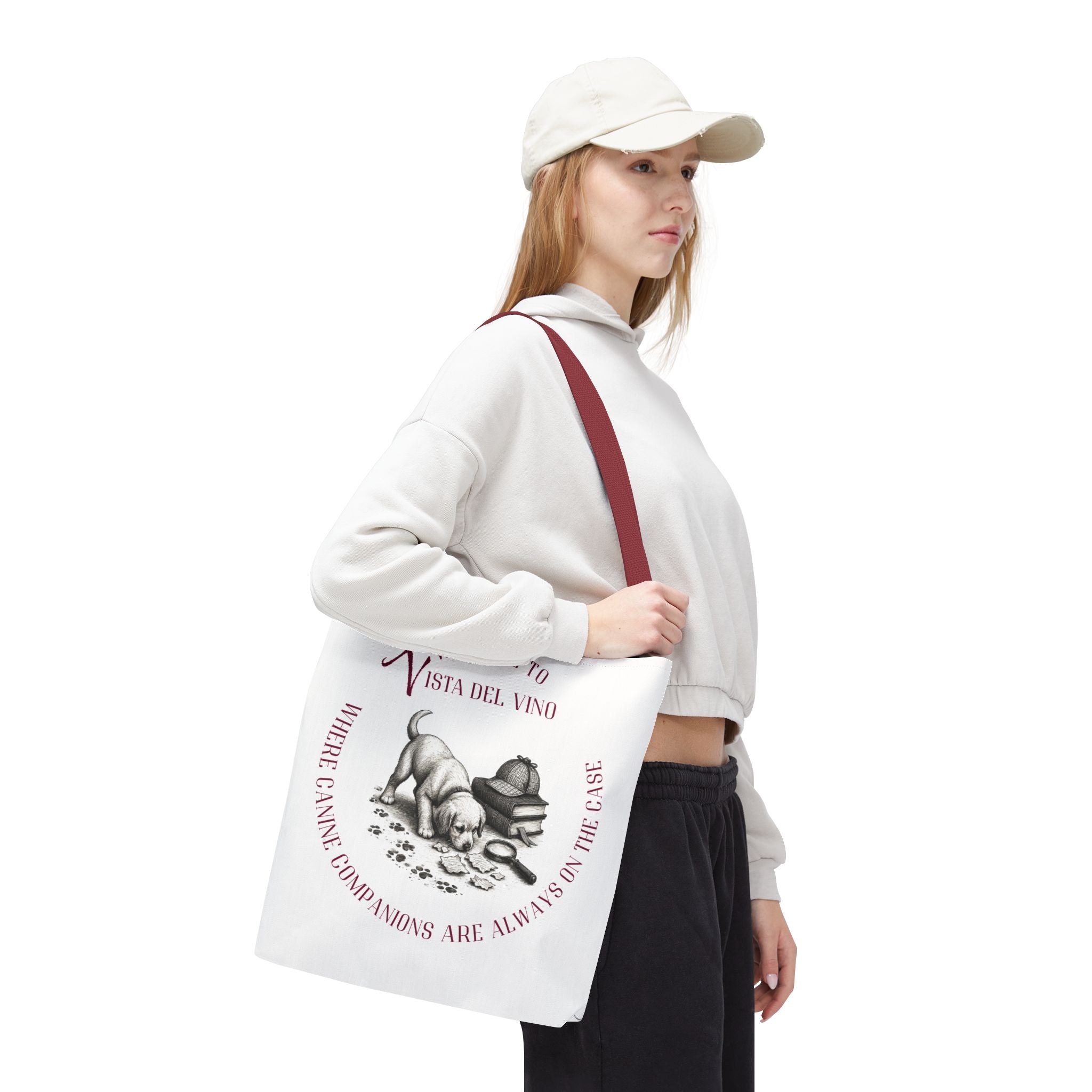 Mystery Themed Tote Bag – 'Welcome to Vista Del Vino' Wine & Dog Lover Canvas Tote