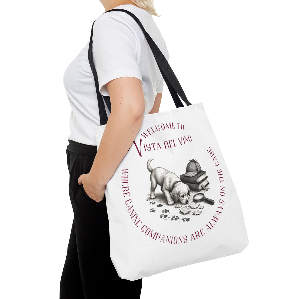 Mystery Themed Tote Bag – 'Welcome to Vista Del Vino' Wine & Dog Lover Canvas Tote